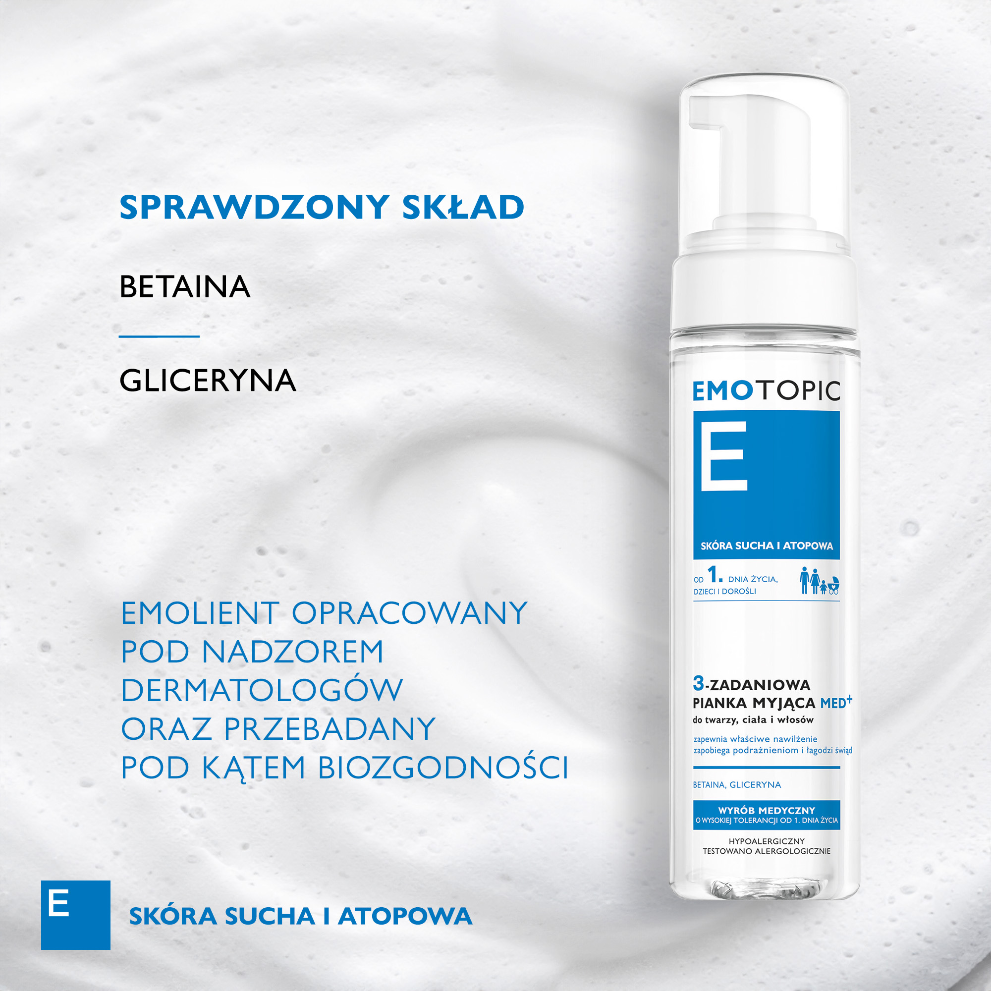 Emotopic 3-zadaniowa pianka myjąca do twarzy ciała i włosów 200 ml
