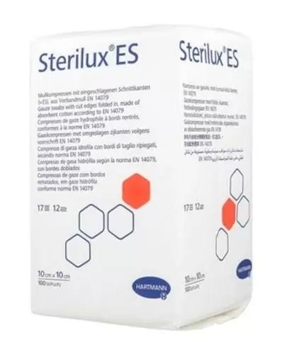 Hartmann Sterilux ES kompresy niejałowe z gazy bawełnianej 17 nitek 12 warstw 10x10 cm 100 sztuki zdjęcie