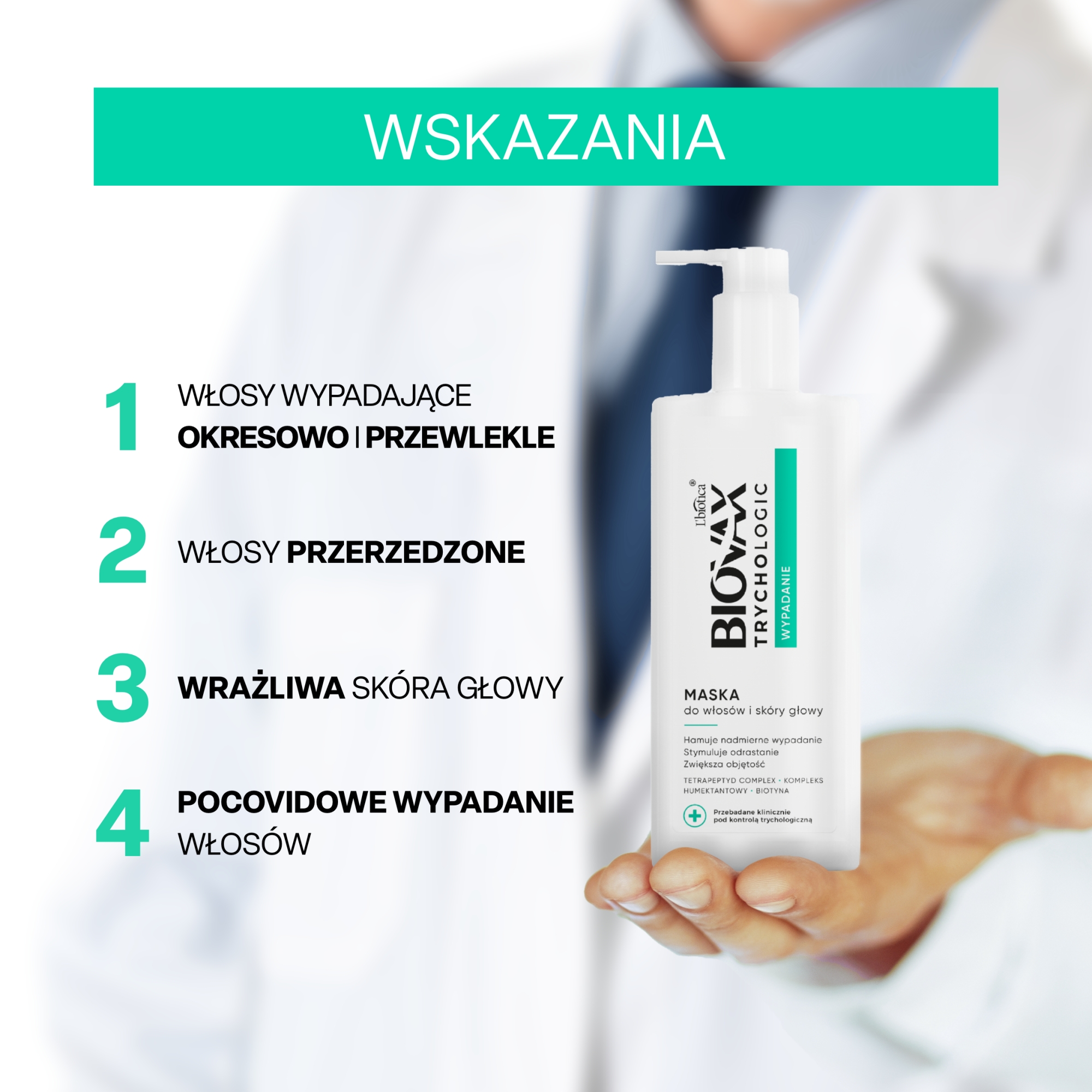 Biovax Trychologic, Maska do włosów i skóry głowy wypadanie, 200 ml