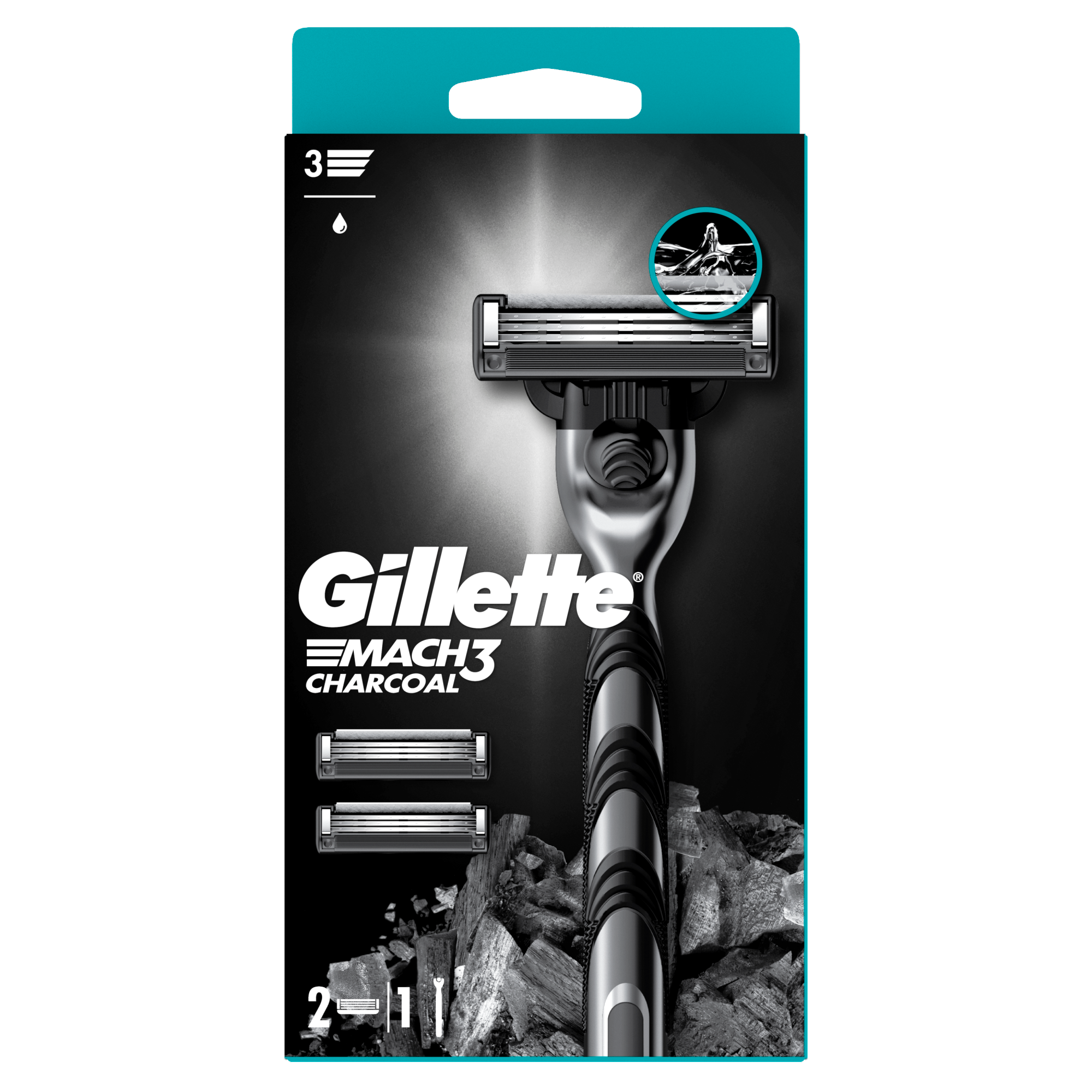 Gillette Mach3 Charcoal Maszynka do golenia dla mężczyzn, 1 sztuka, 2 ostrza wymienne zdjęcie