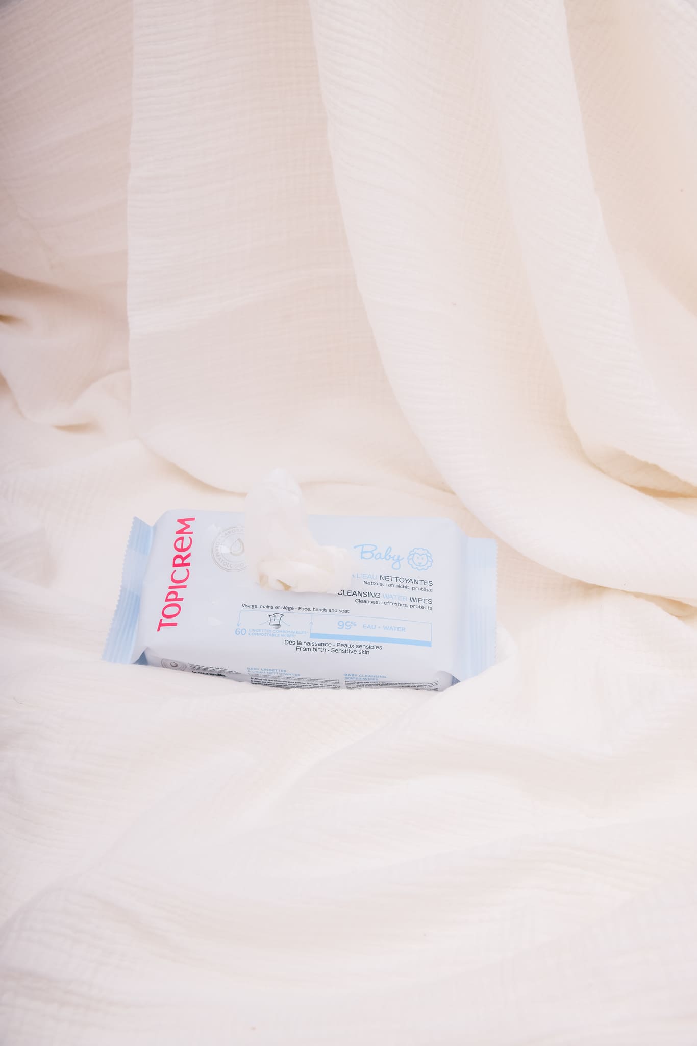 Topicrem, Baby Cleansing Water Wipes, chusteczki oczyszczające dla niemowląt, 60 szt