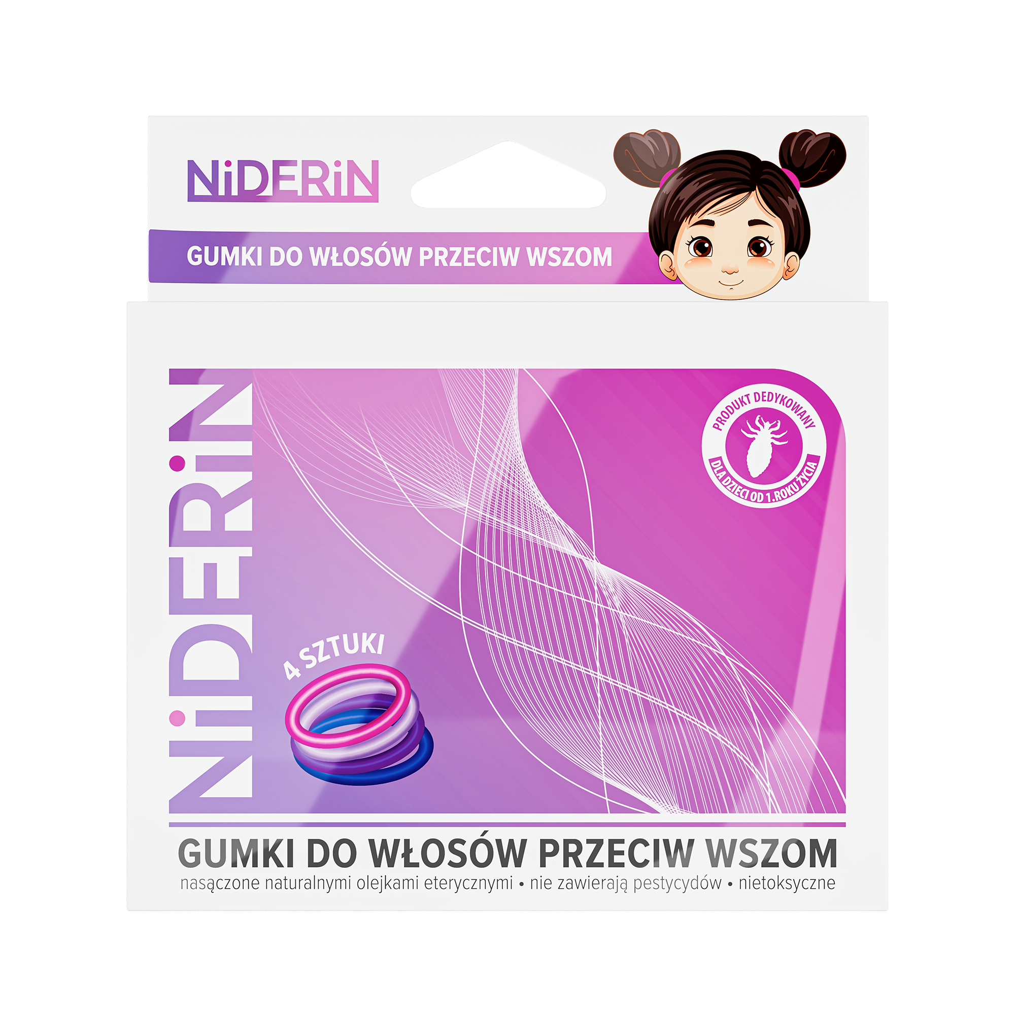 Niderin gumki do włosów przeciw wszom, 4 sztuki zdjęcie