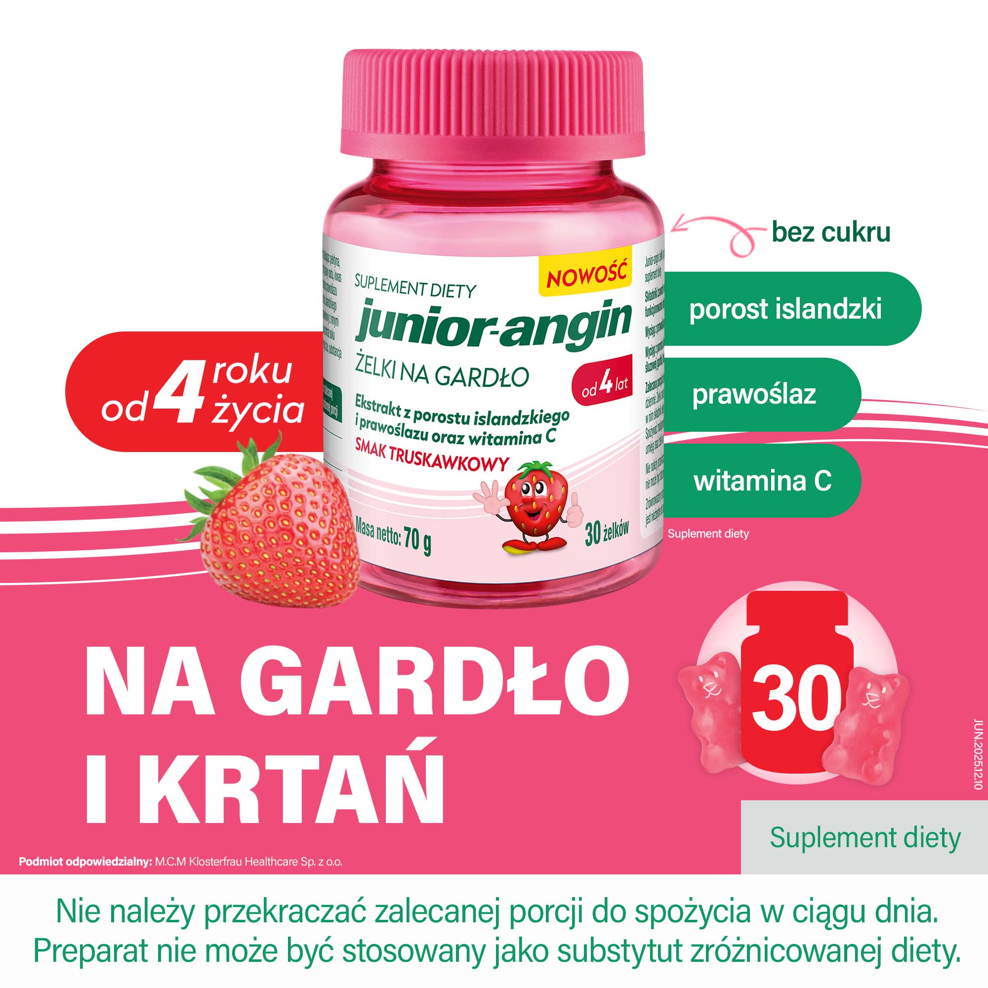 Junior-angin, żelki na gardło, 30 sztuk