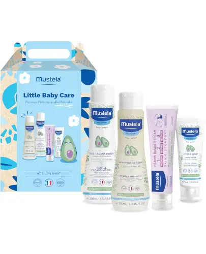 Mustela Little Baby Care pierwsza pielęgnacja dla maluszka żel do mycia 200 ml + szampon 200 ml + krem do twarzy 40 ml + krem do przewijania 50 ml [ZESTAW] zdjęcie