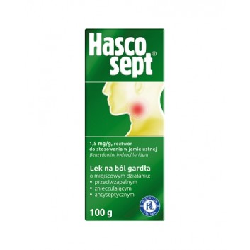 HASCOSEPT Roztwór do stosowania w jamie ustnej 1,5 mg/g, 100 g. Na stany zapalne w jamie ustnej, cena, opinie, wskazania