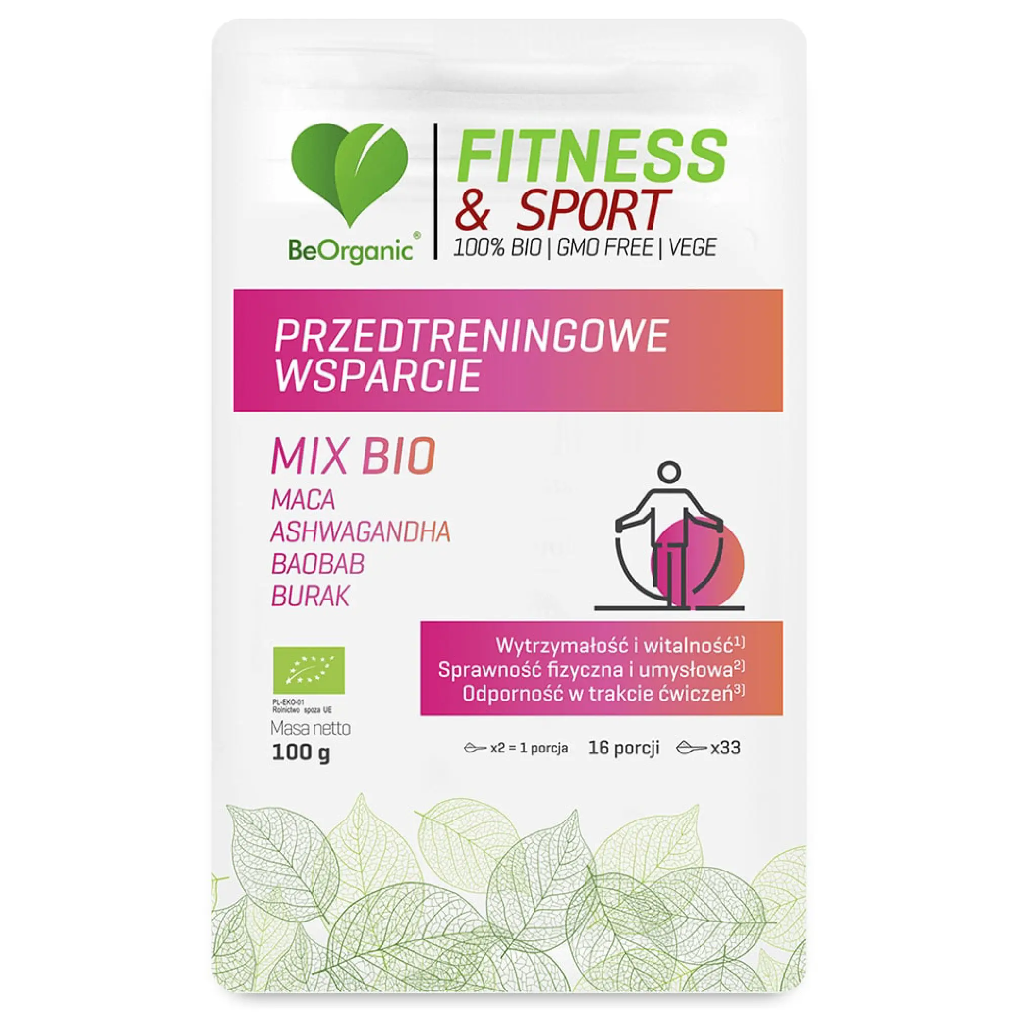BeOrganic Fitness & Sport przedtreningowe wsparcie Mix Bio, 100 g zdjęcie