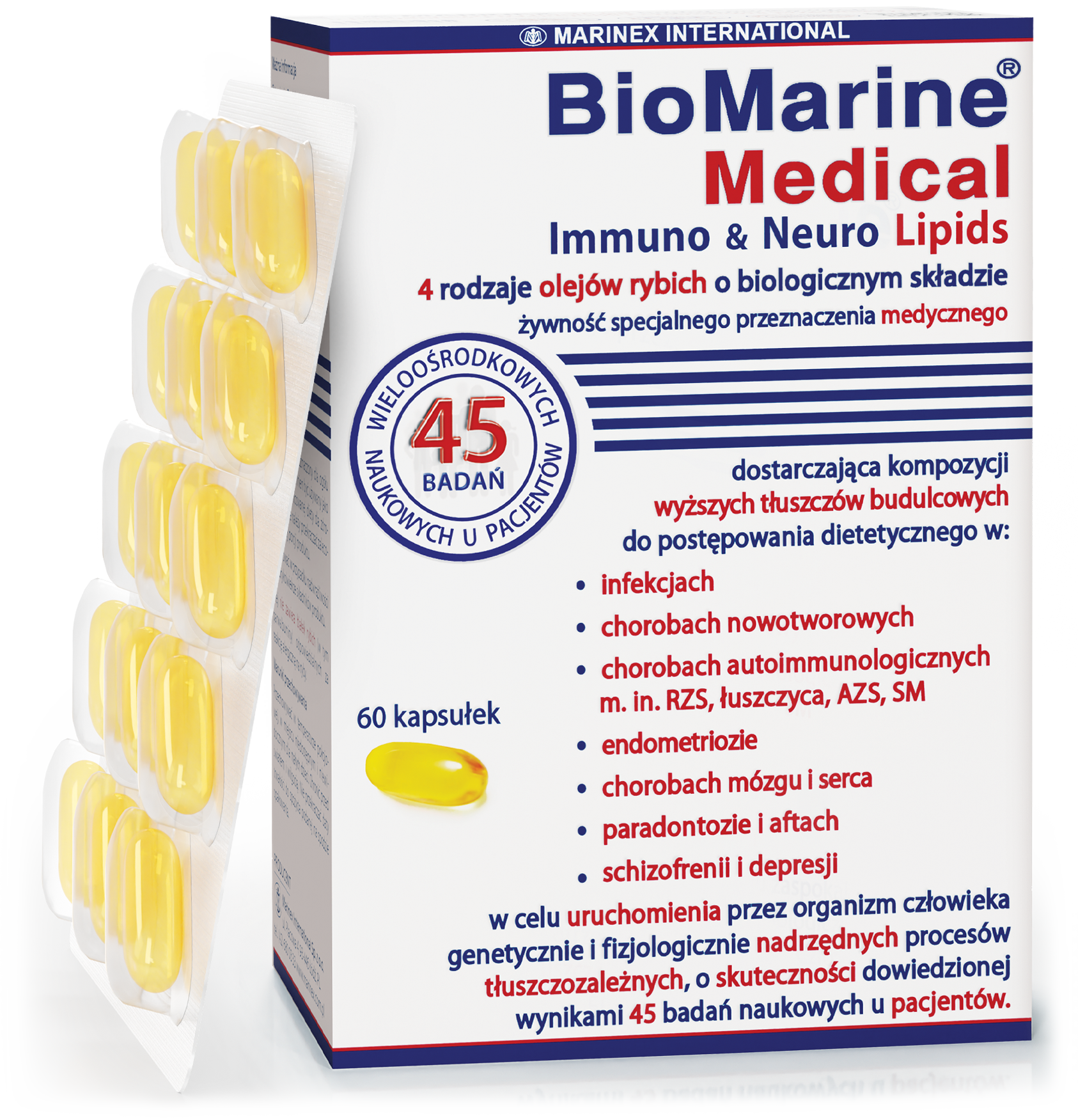Biomarine Medical Immuno & Neuro Lipids, 4 rodzaje olejów rybich o biologicznym składzie, kapsułki, 60 sztuk