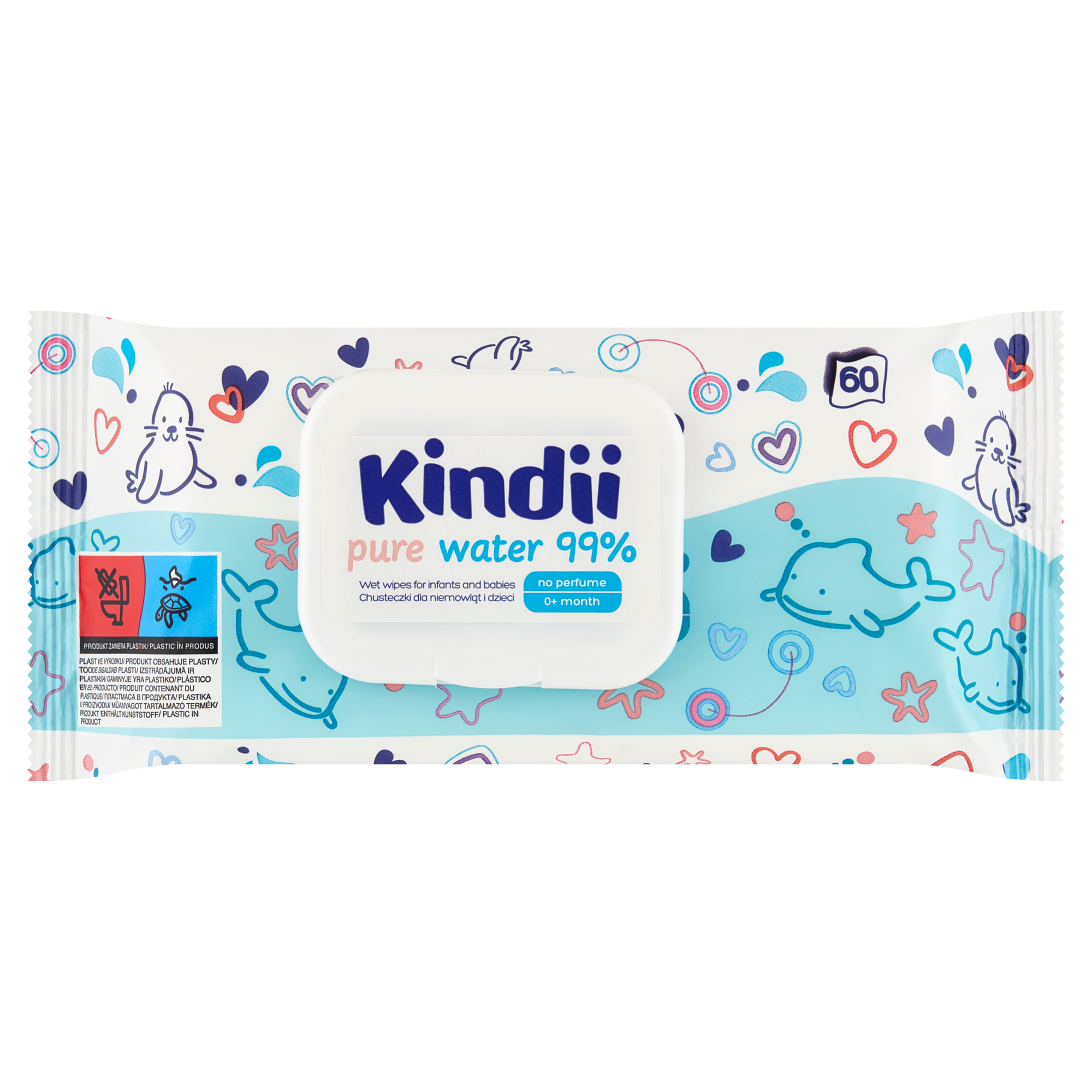 Kindii Pure Water 99% chusteczki nawilżane 60 sztuk zdjęcie