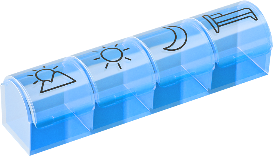 Panawit Pojemnik na leki jednodniowy, (kolor żółty, niebieski, fioletowy), 1 sztuka