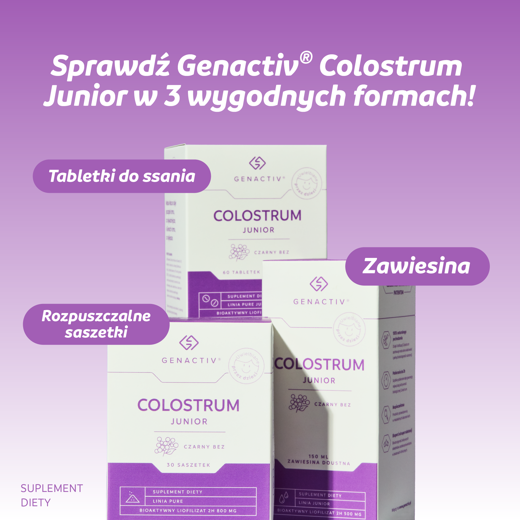 Genactiv Colostrum Junior Czarny Bez Proszek, saszetki, 30 sztuk