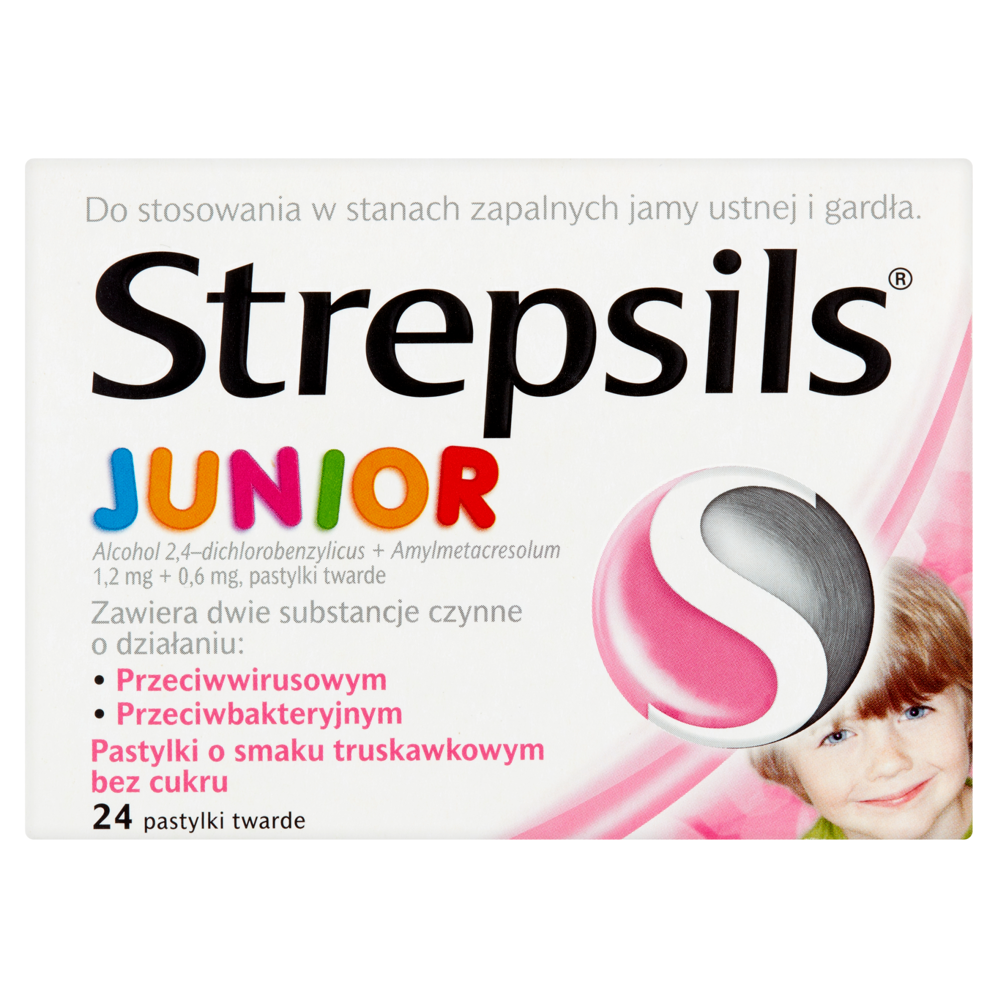 Strepsils Junior, pastylki na ból gardła dla dzieci, 24 pastylki do ssania - cena, opinie, właściwości  zdjęcie