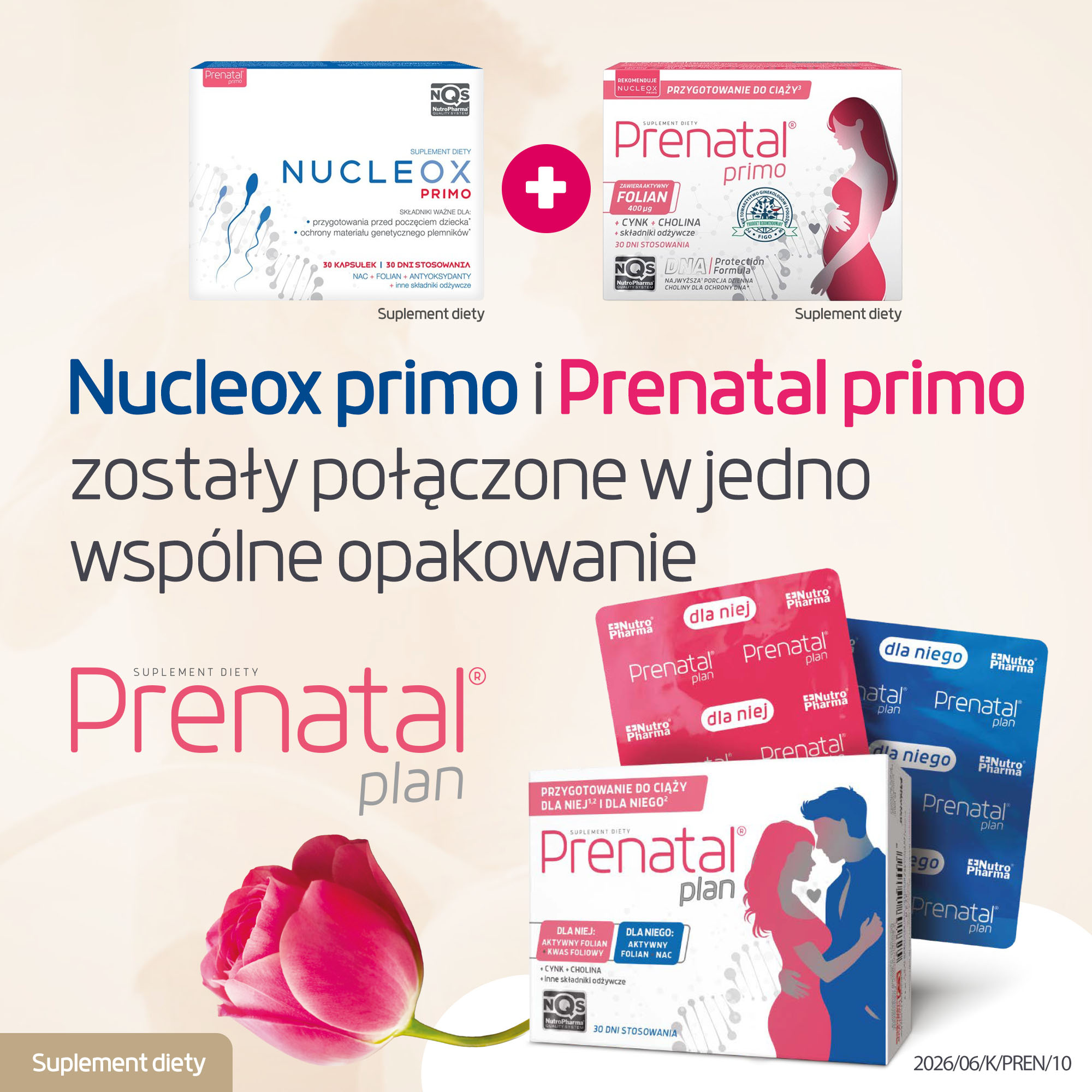Prenatal Plan Zestaw Prenatal Primo, kapsułki, 30 sztuk + Nucleox Primo, kapsułki, 30 sztuk
