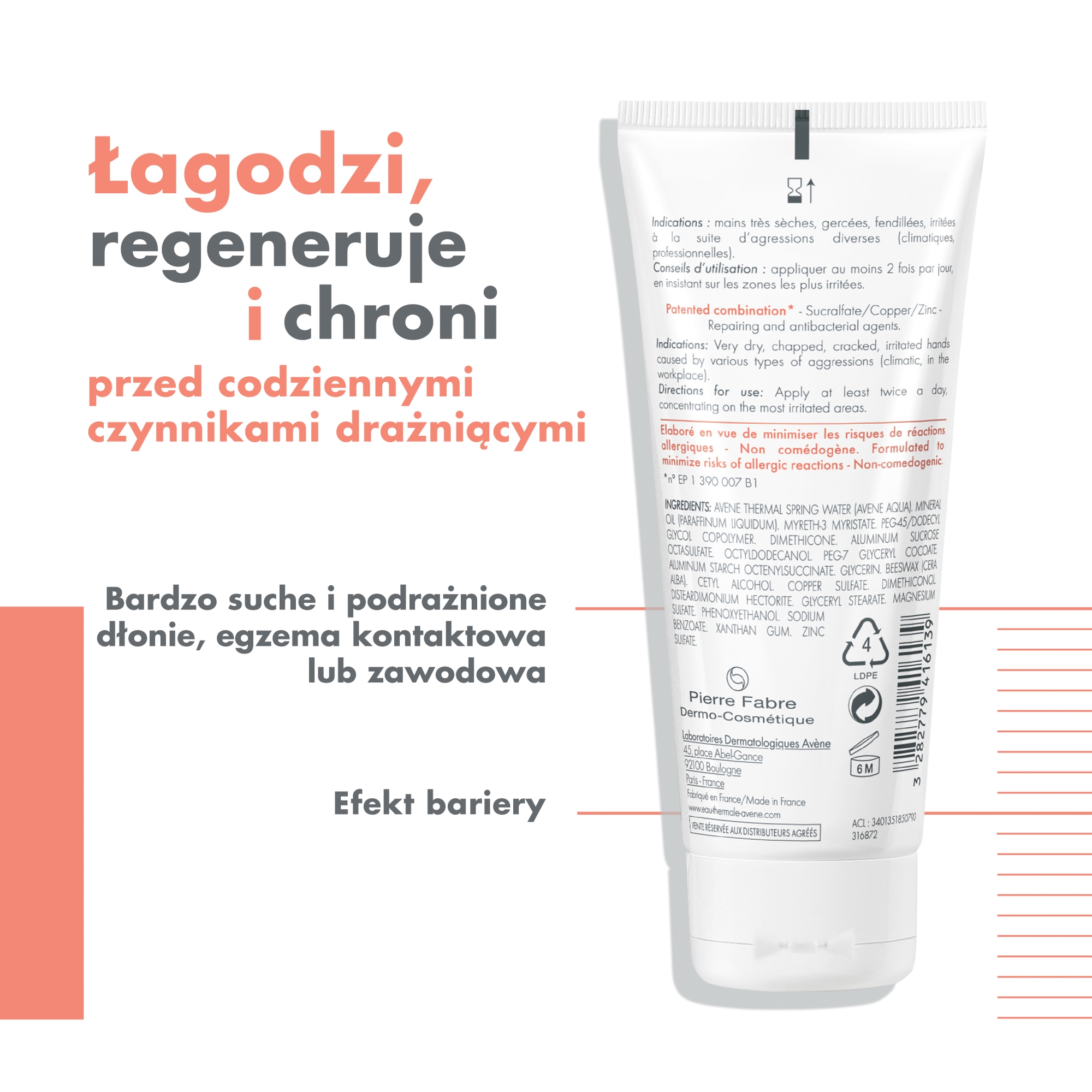 Avene Cicalfate Regenerujący Krem do rąk- efekt bariery, bardzo sucha, popękana skóra dłoni, 100 ml