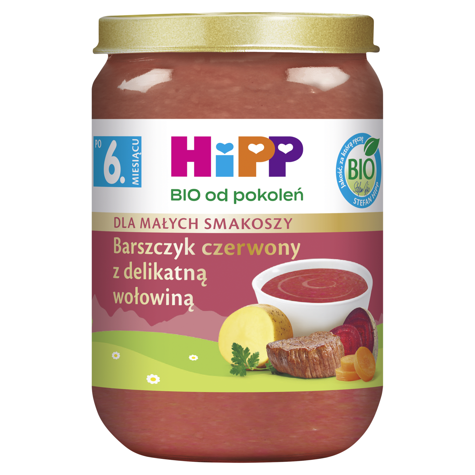 HiPP BIO od pokoleń, Barszczyk czerwony z delikatną wołowiną, po 6. m-cu, 190 g zdjęcie