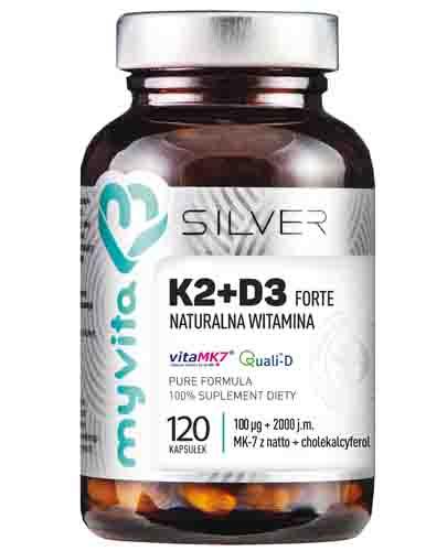 MYVITA SILVER Witamina K2+D3 Forte 100 mcg + 2000 j.m. - 120 kaps. - cena, dawkowanie, opinie  zdjęcie