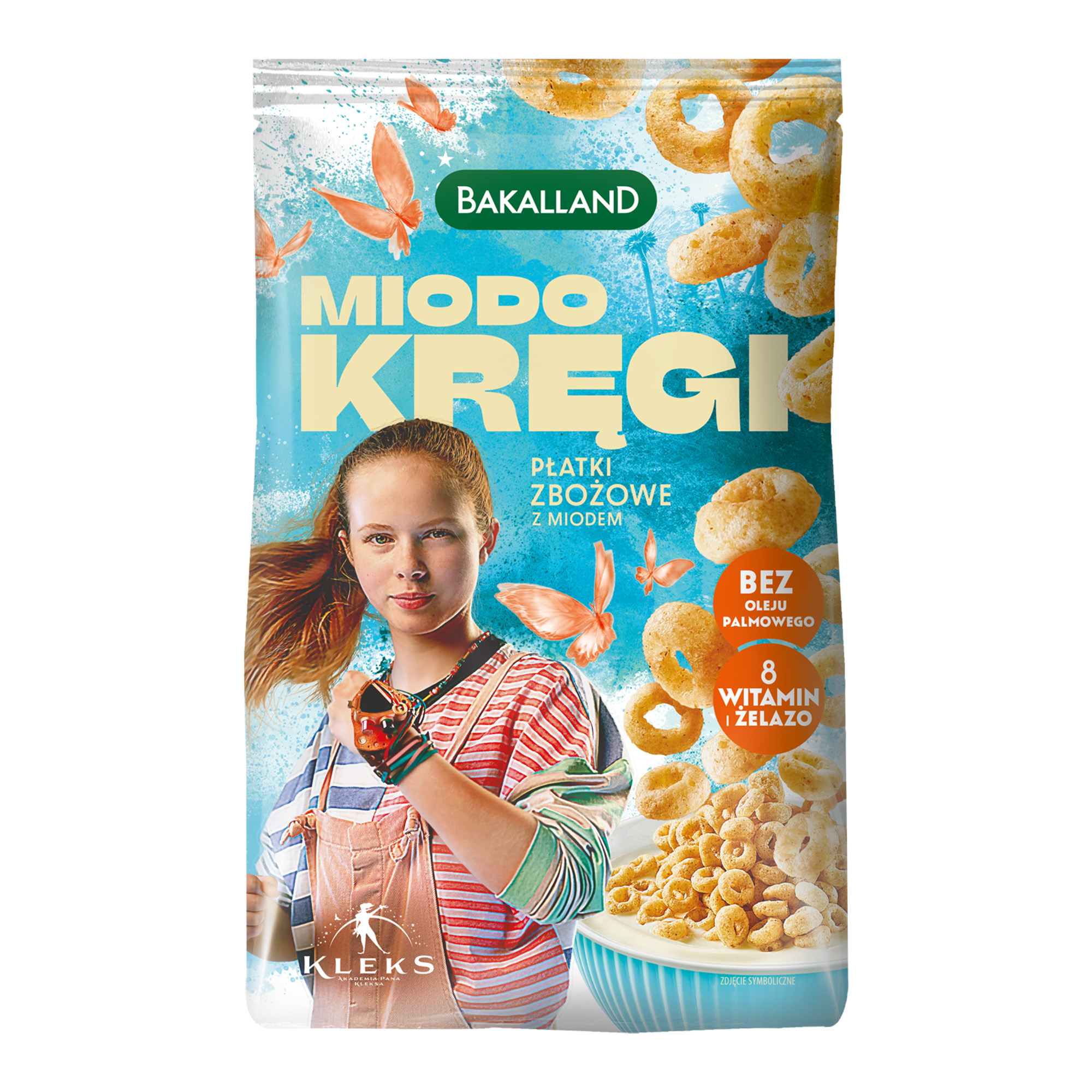 Bakalland KLEKS Miodo Kręgi Płatki zbożowe z miodem wzbogacone w witaminy i żelazo, 250 g zdjęcie