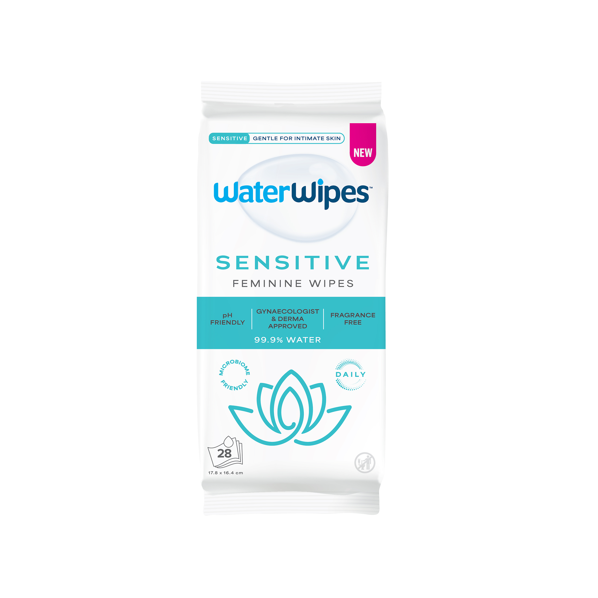 WaterWipes Sensitive, Chusteczki nawilżane do higieny intymnej, 28 sztuk