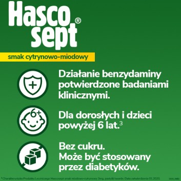 Hascosept smak cytrynowo-miodowy, 24 past. Na ból gardła, cena, opinie, dawkowanie