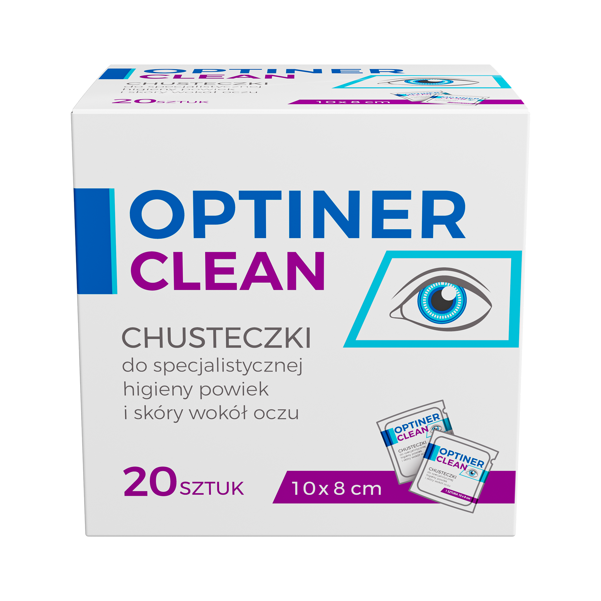 Optiner Clean, Chusteczki do specjalistycznej higieny powiek i skóry wokół oczu, 20 sztuk