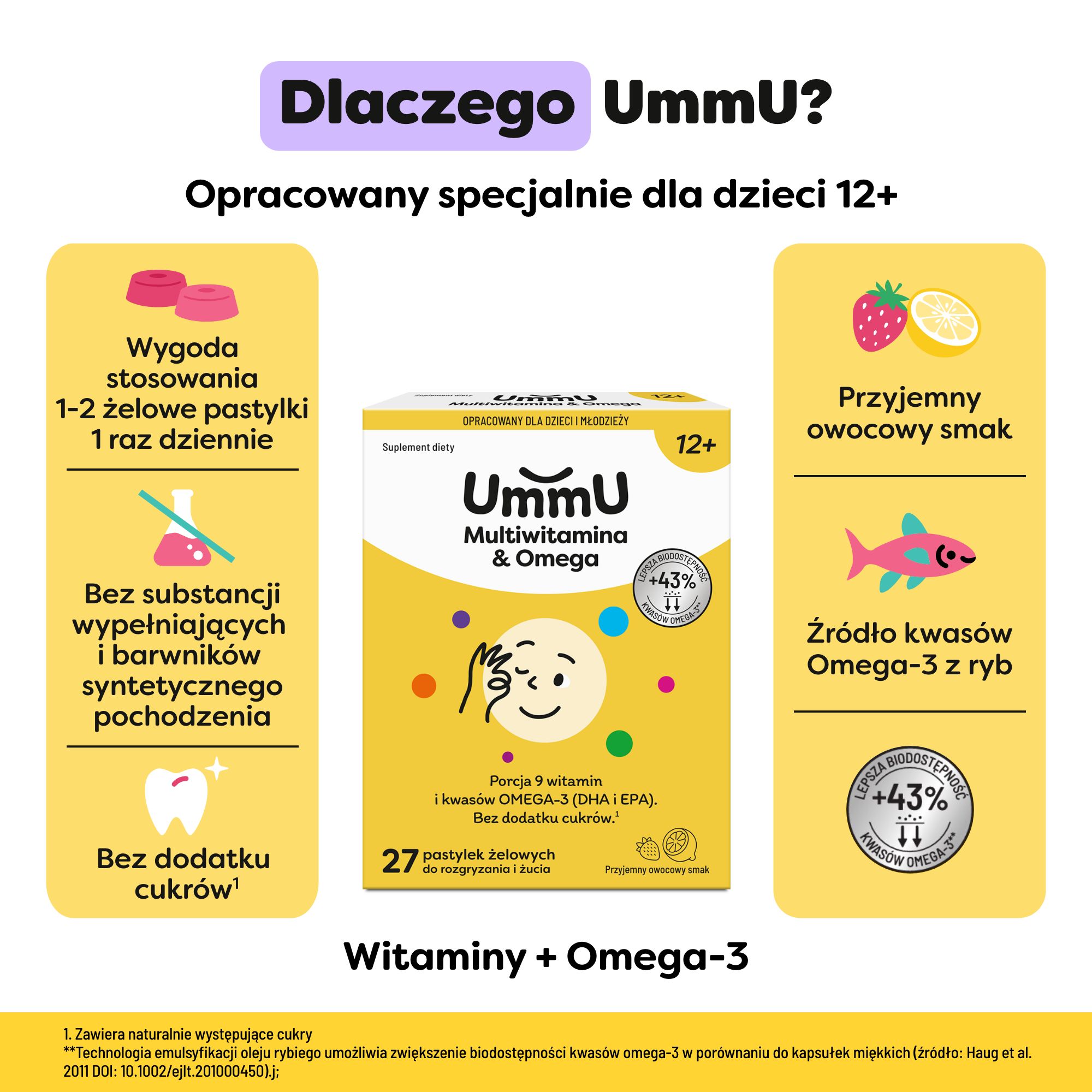 UmmU Multiwitamina&omega 12+ pastylki żelowe, 27 sztuk