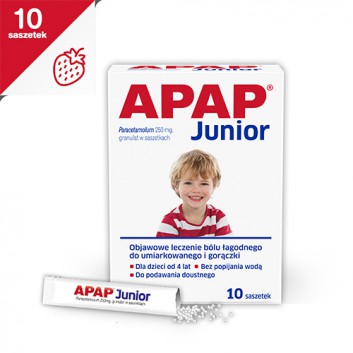 Apap Junior 250 mg o smaku truskawkowo-waniliowym 10 saszetek
