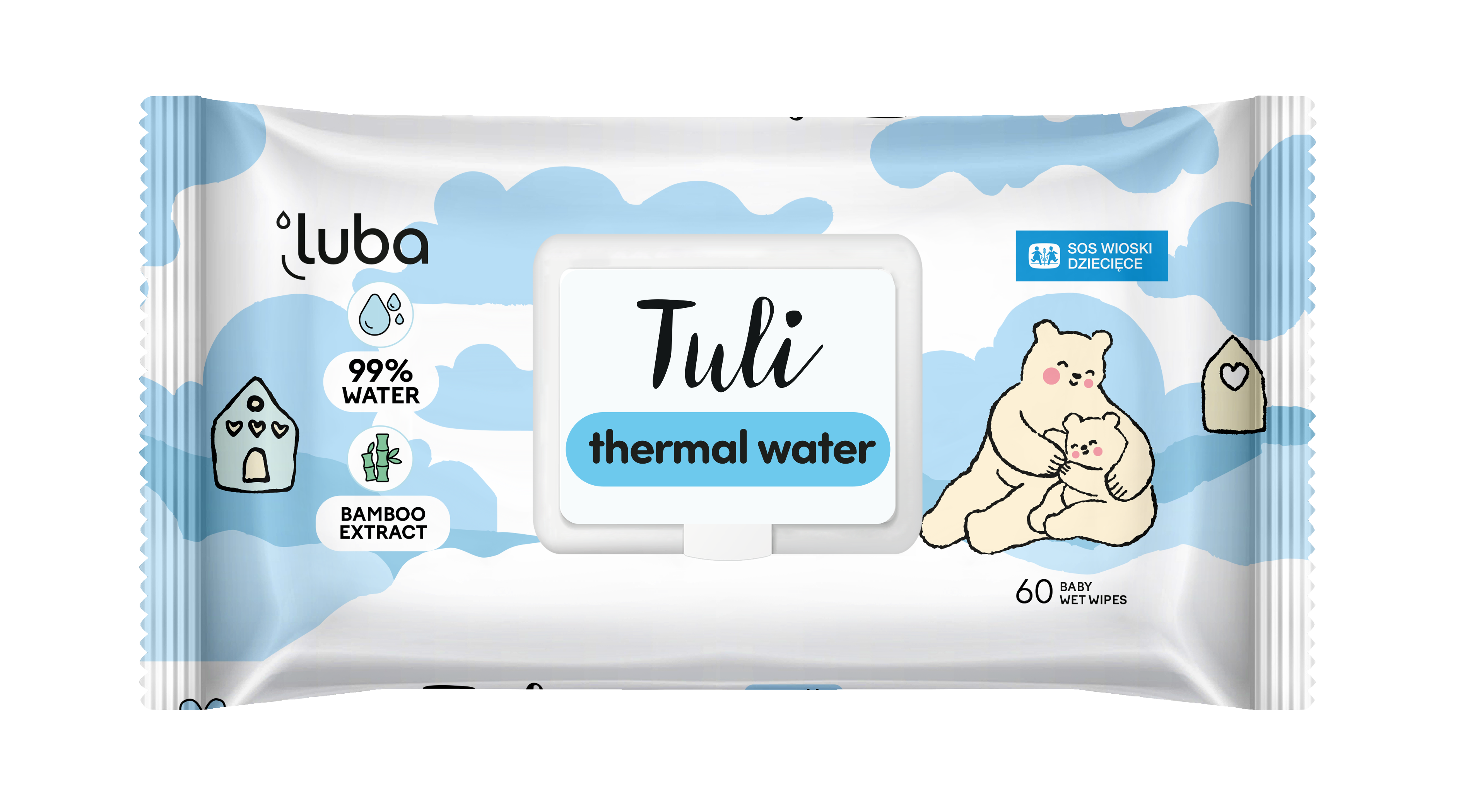 Luba Tuli Thermal Water 99%, chusteczki nawilżane dla dzieci z wodą termarną, 60 sztuk zdjęcie