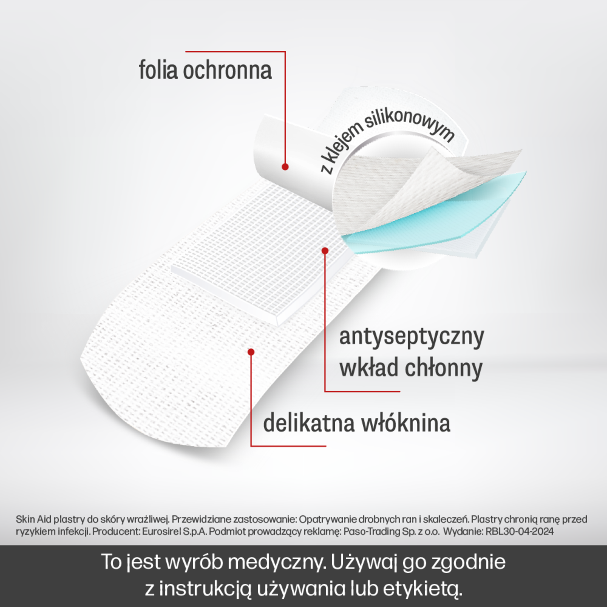 Skin Aid, plastry do skóry wrażliwej, 12 sztuk