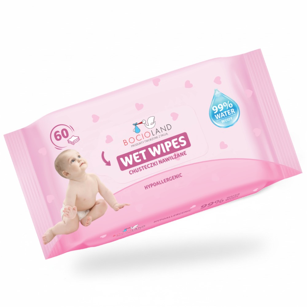 Bocioland, nawilżane chusteczki dla dzieci 99% woda, 60 sztuk zdjęcie