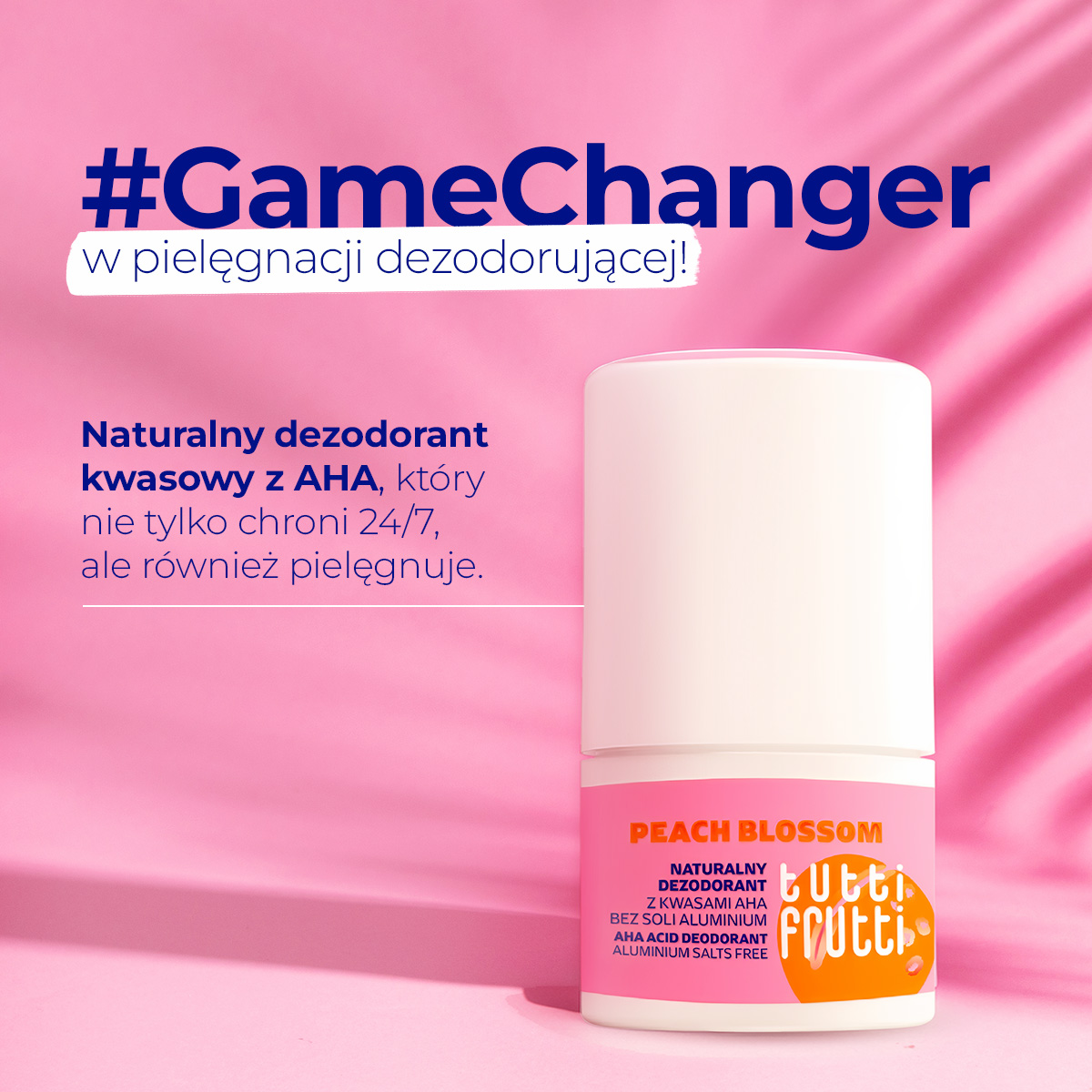 Tutti Frutti, Naturalny dezodorant kwasowy PeachBlossom + Kwasy AHA, 50 ml