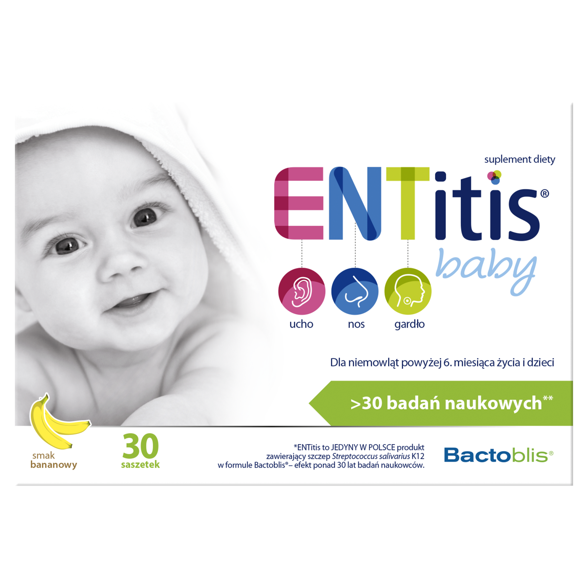 ENTitis Baby smak bananowy, dla dzieci powyżej 6 miesiąca życia 30 saszetek zdjęcie