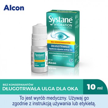 Systane Hydration Nawilżające krople do oczu bez konserwantów, długotrwałe nawilżenie, do soczewek,10 ml 