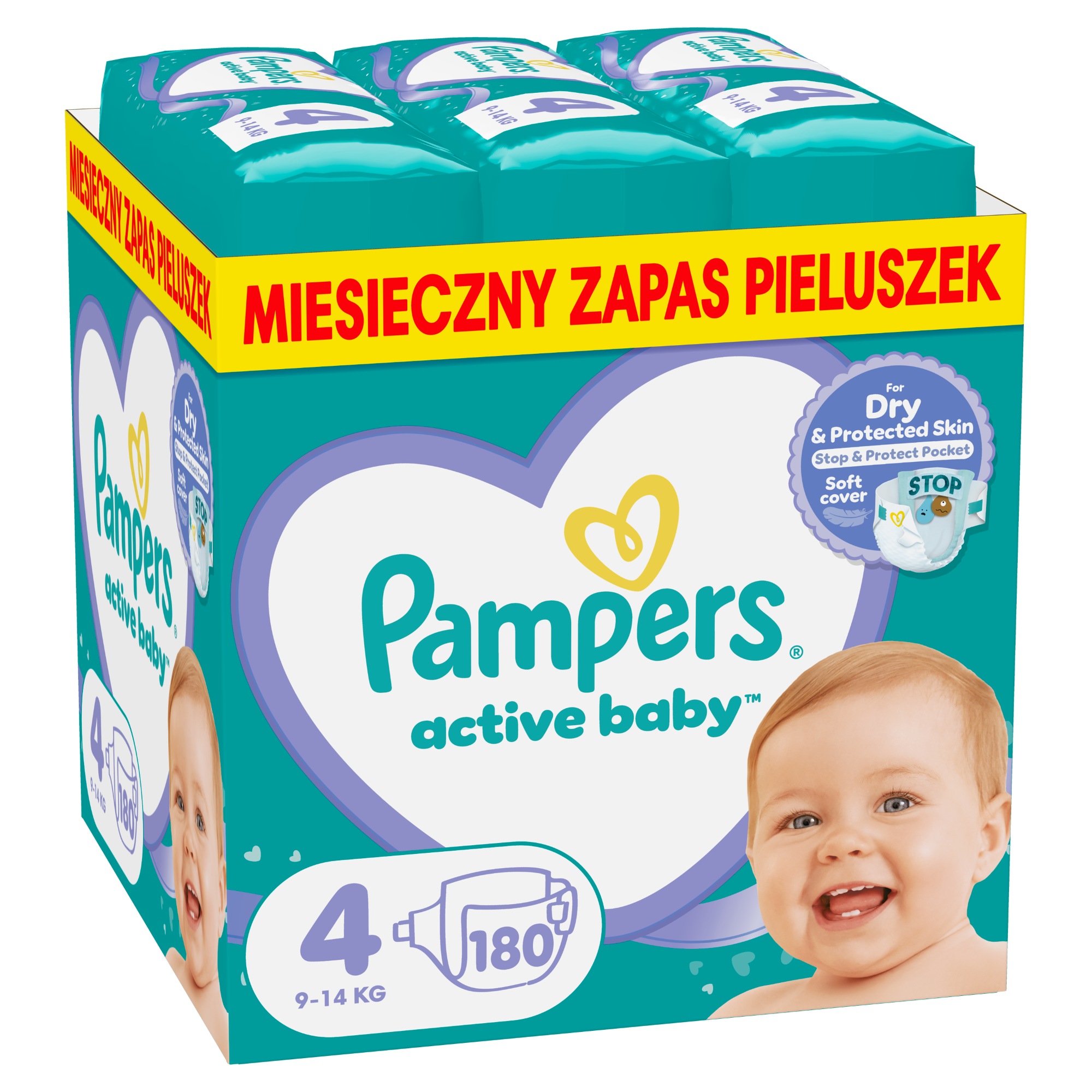 Pampers Active Baby Maxi, pieluchy rozmiar 4, 9-14 kg, 180 sztuk