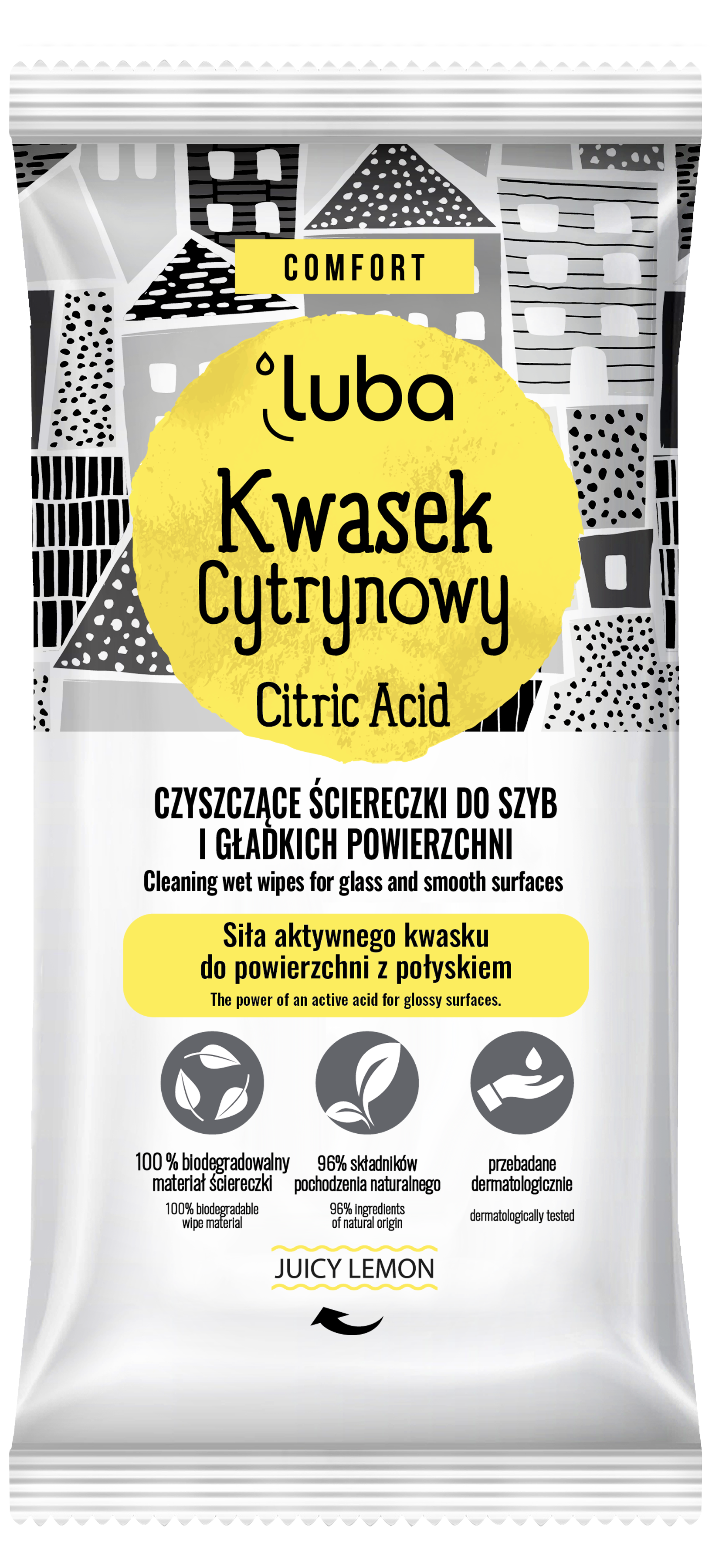 Luba Comfort Kwasek Cytrynowy, Czyszczące Uniwersalne Chusteczki Antybakteryjne, 24 sztuki zdjęcie