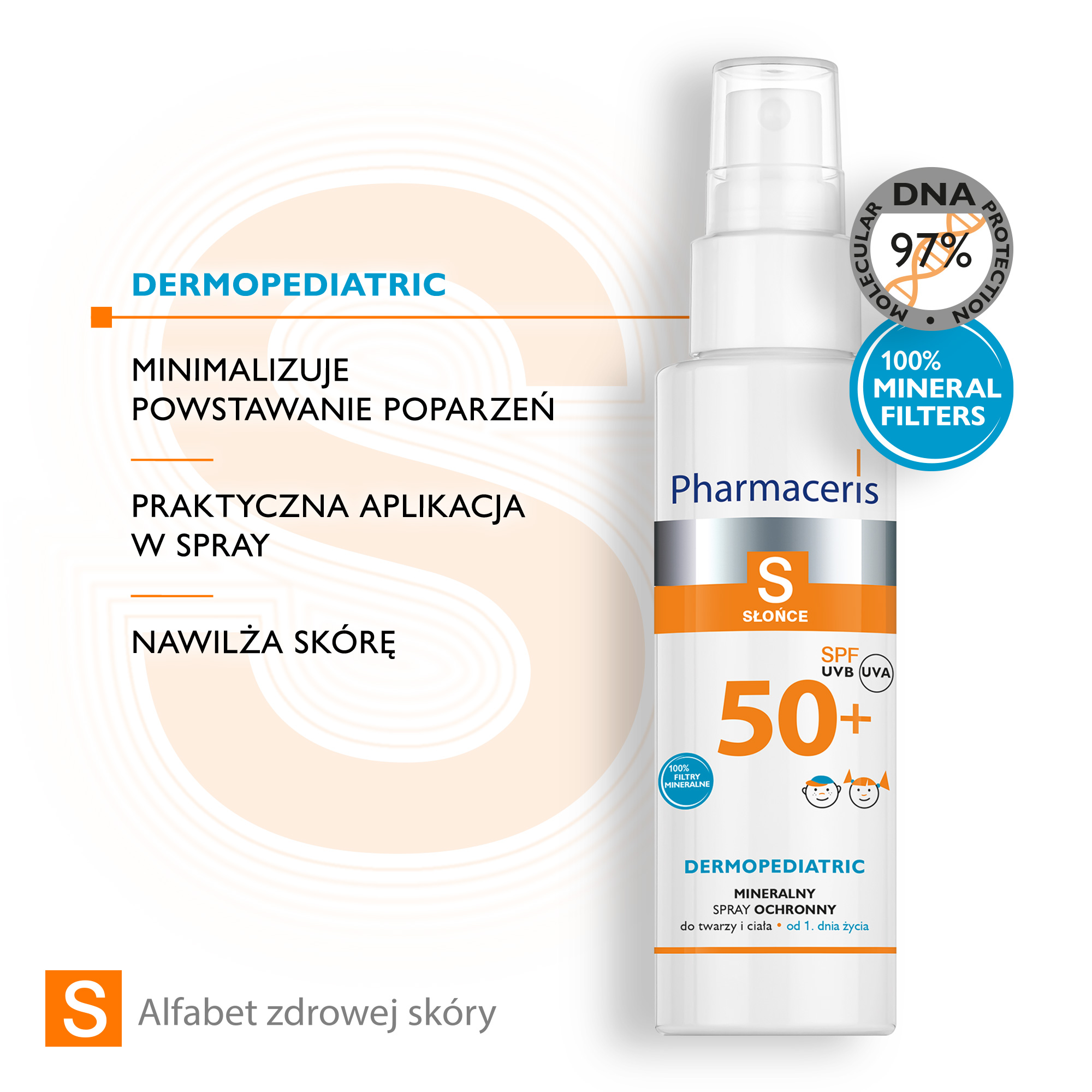 Pharmaceris S, mineralny spray ochronny do twarzy i ciała, SPF 50+ 100 ml