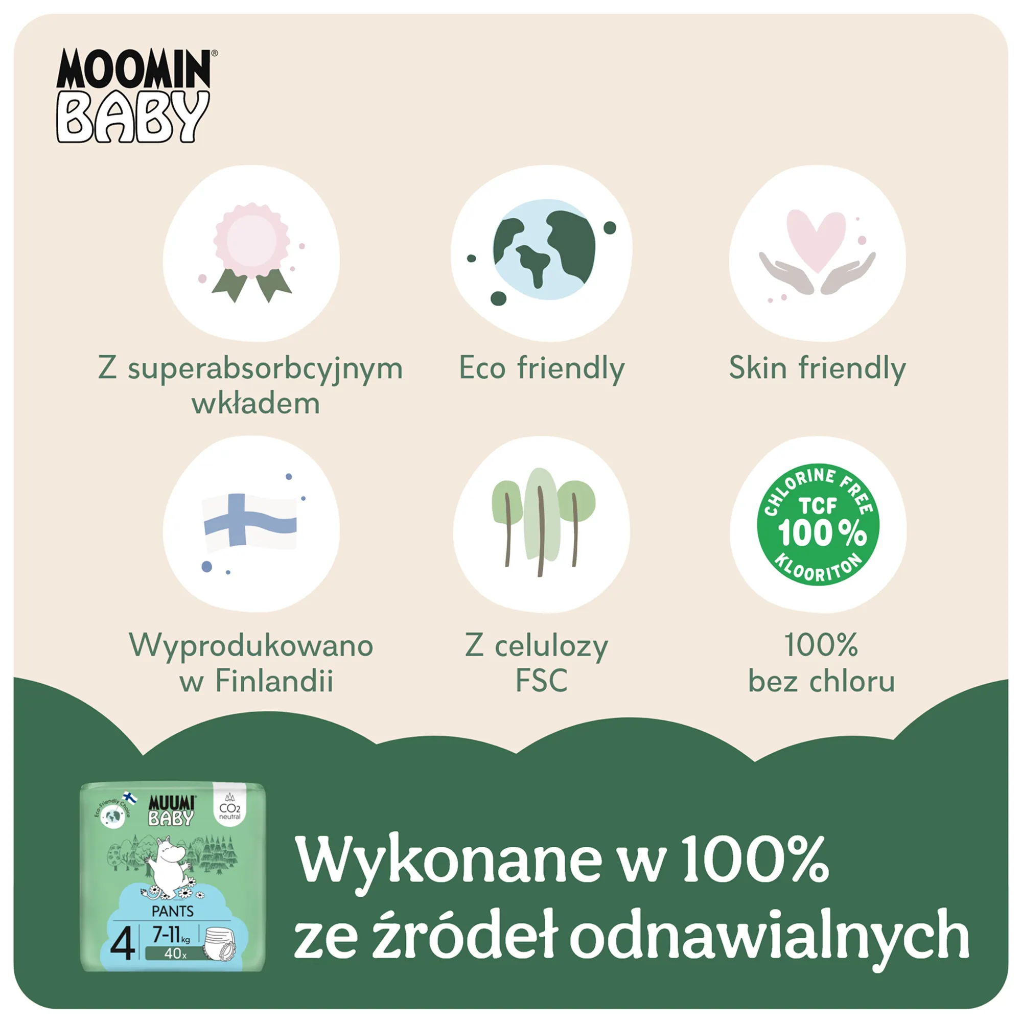 Muumi Baby Pants pieluchomajtki 4 Maxi 7-11 kg 120 sztuk