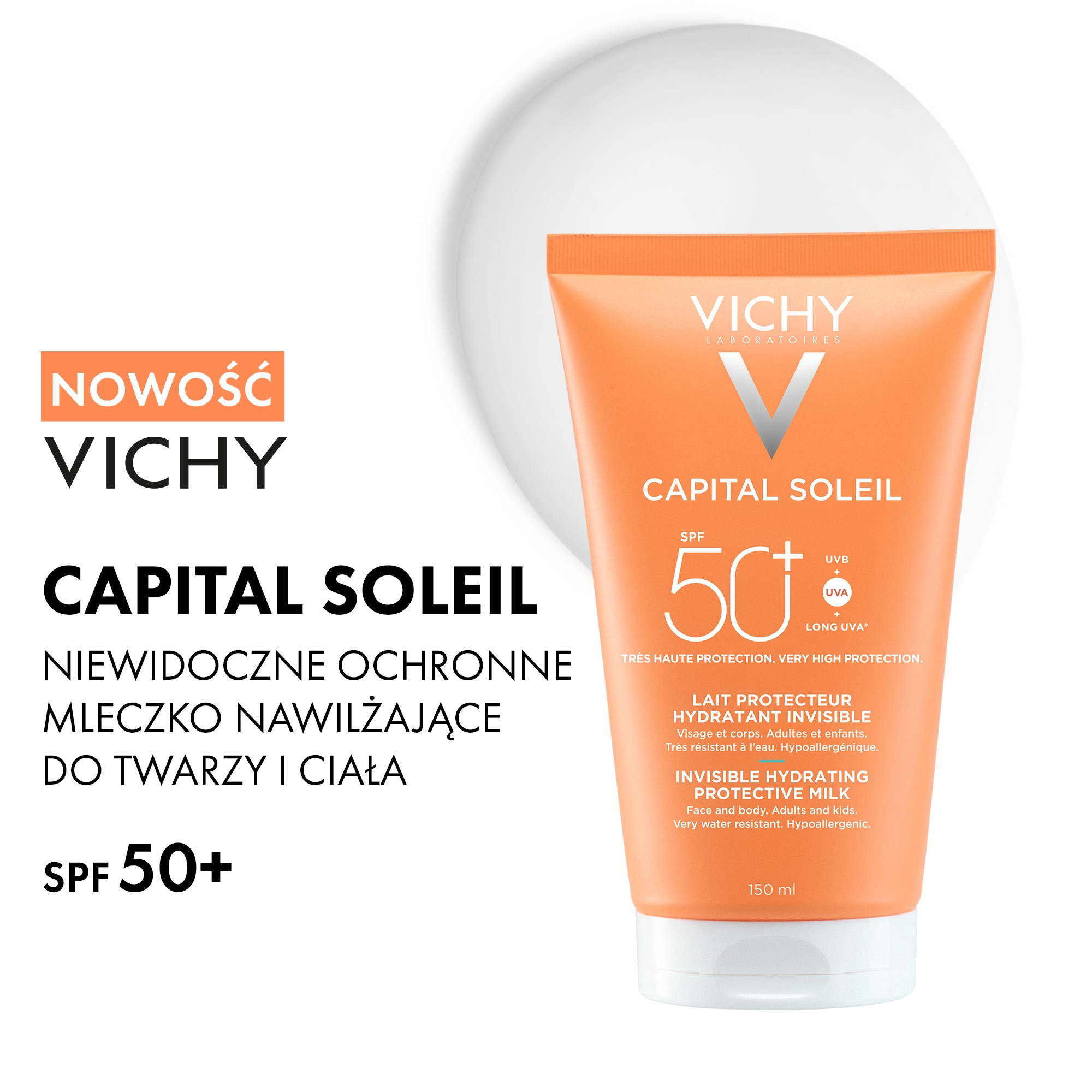 Vichy Capital Soleil, nawilżające mleczko ochronne do ciała SPF 50, 150 ml