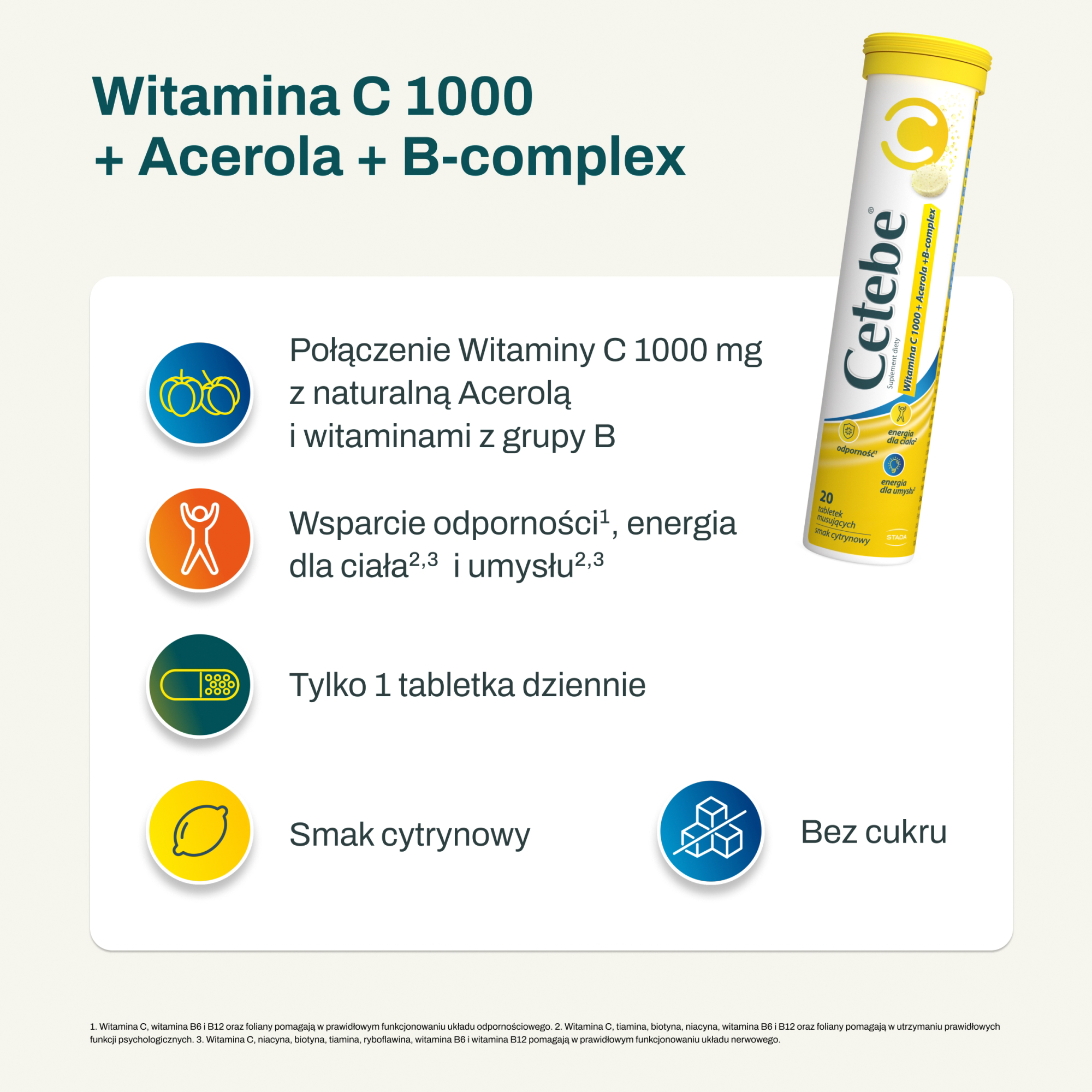 Cetebe Witamina C 1000 + Acerola + B-Complex 20 tabletek musujących