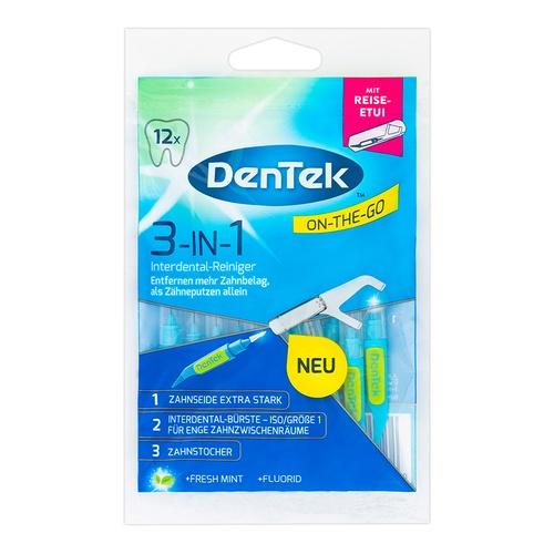 Dentek, 3-in-1 Cleaner, czyścik z wykałaczką, nicią i szczoteczką międzyzębową z etui, 12 sztuki zdjęcie