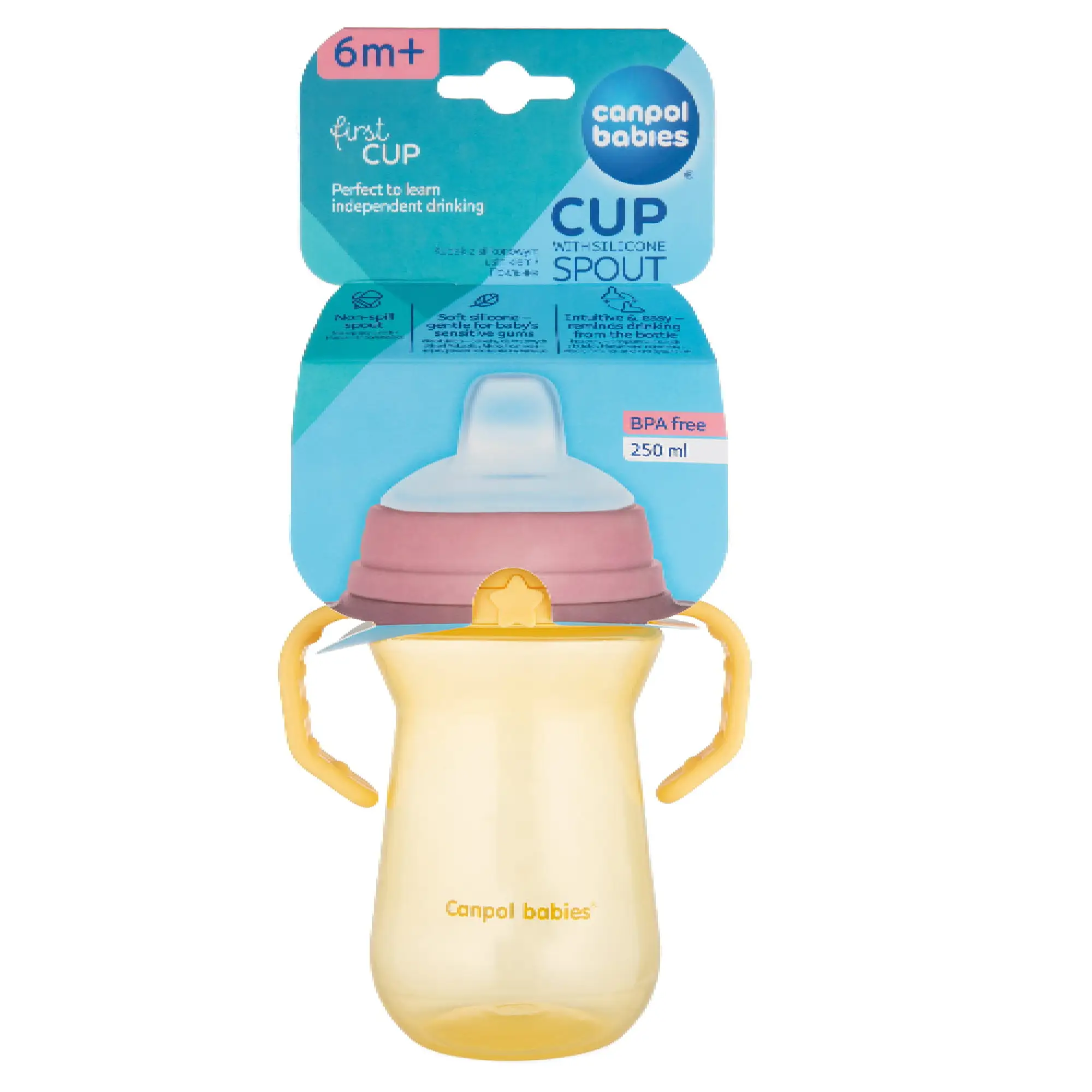 Canpol Babies FirstCup, kubek z silikonowym ustnikiem 6 m+[56/615_yel], 250 ml zdjęcie