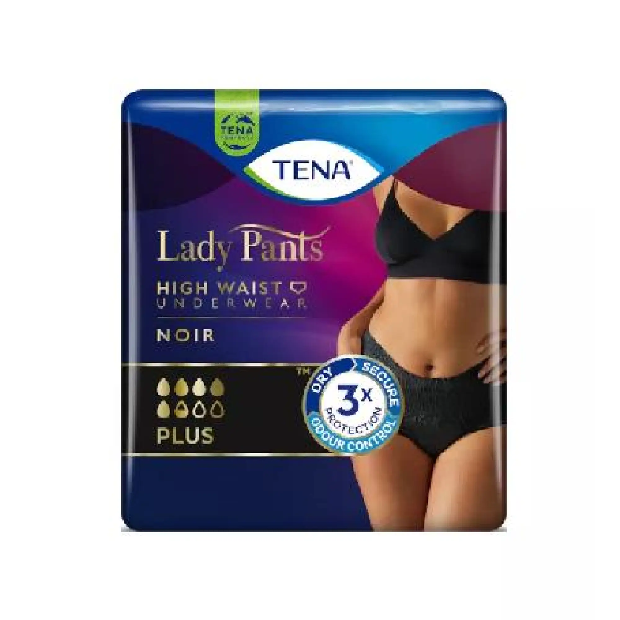 Tena Lady Pants Noir Plus Bielizna chłonna dla kobiet, kolor czarny M, 9 sztuk zdjęcie