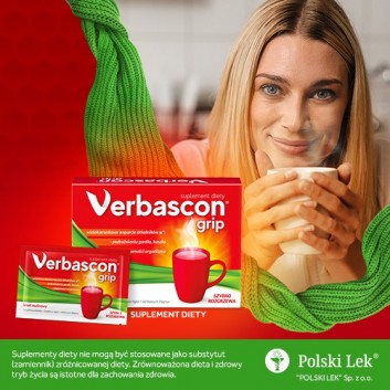 Verbascon Grip, proszek do rozpuszczania, smak malinowy, saszetki, 10 sztuk