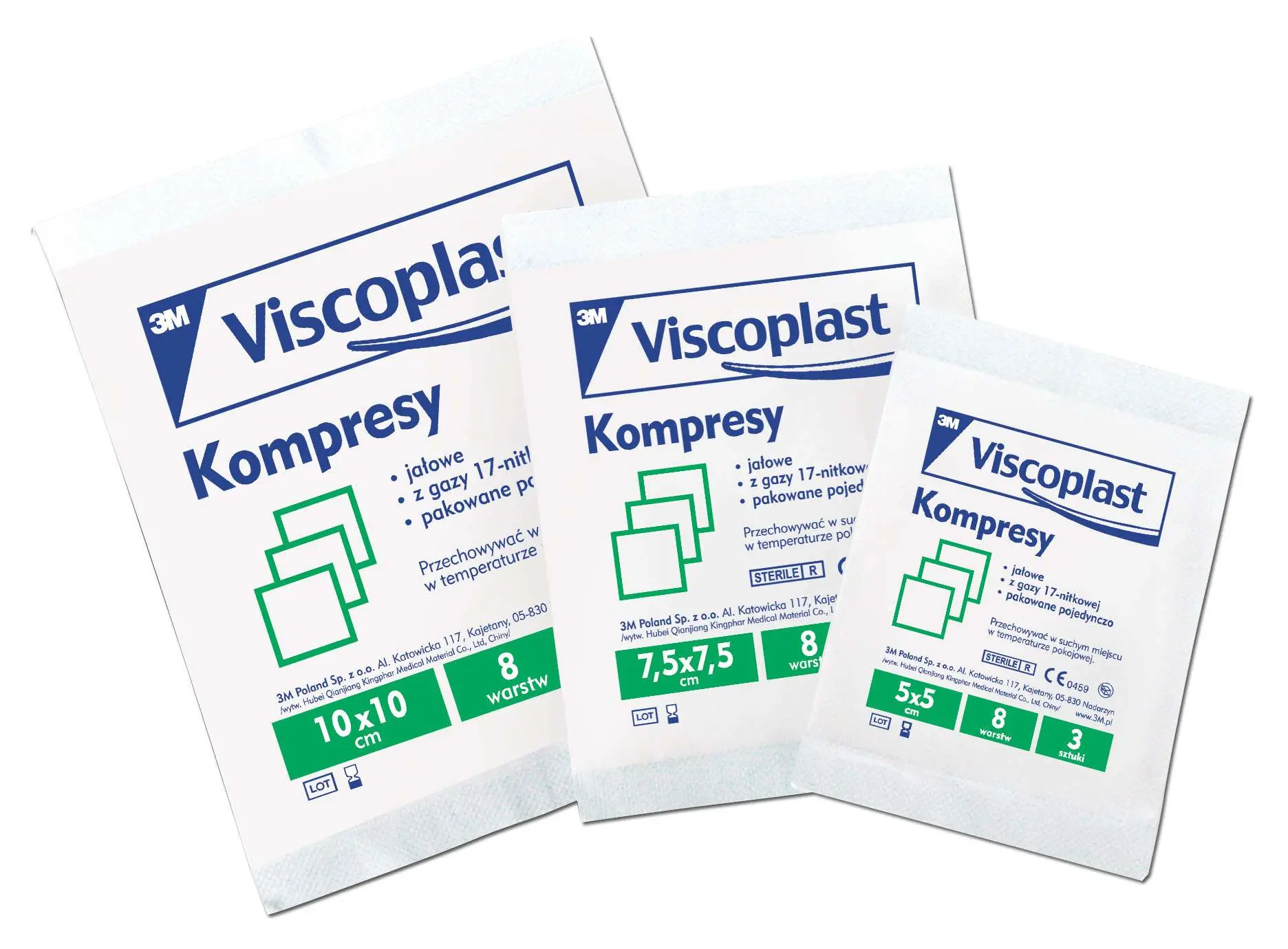 Viscoplast, kompresy jałowe 17 nitkowe, 10cm x 10cm, 3 sztuki
