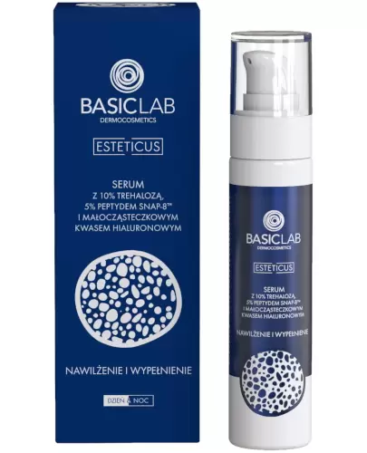 Basiclab Esteticus Serum z 10% trehalozą, peptydem SNAP-8 i małocząsteczkowym  kwasem hialuronowym dzień/noc, 50 ml zdjęcie
