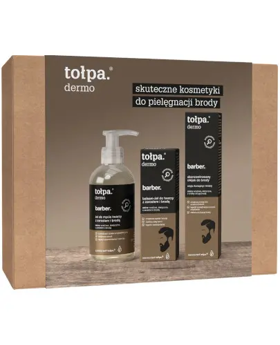 Tołpa Dermo Barber żel do mycia twarzy 150 ml + balsam-żel do twarzy 75 ml + skoncentrowany olejek do brody 40 ml [ZESTAW] zdjęcie