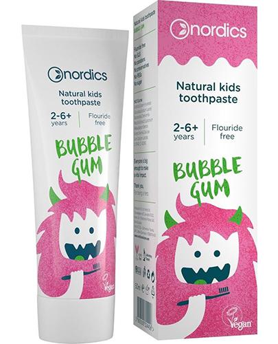 Nordics Ekologiczna Pasta do zębów dla dzieci bubble gum bez fluoru z wapniem rumiankiem i witaminą E, 50 ml cena, opinie, skład zdjęcie