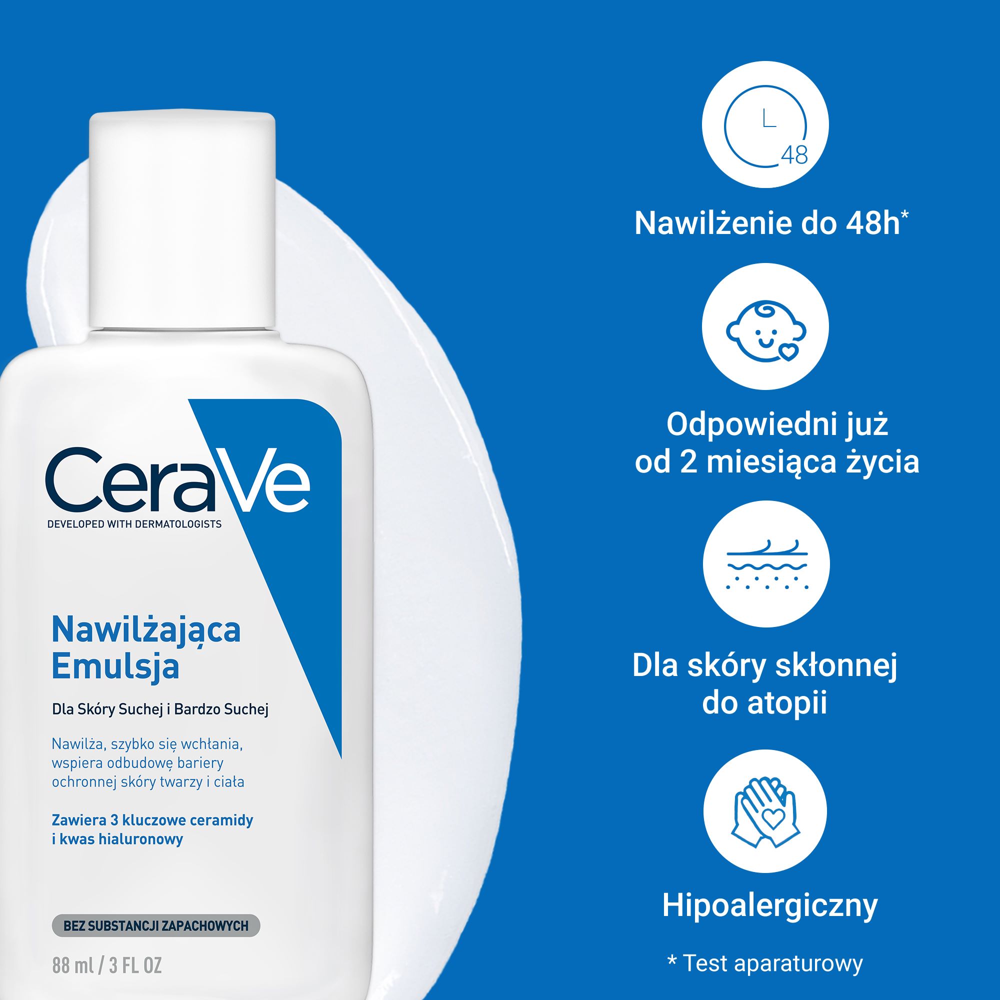 Cerave, Nawilżająca, emulsja do twarzy i ciała, do skóry suchej i bardzo suchej, 88 ml