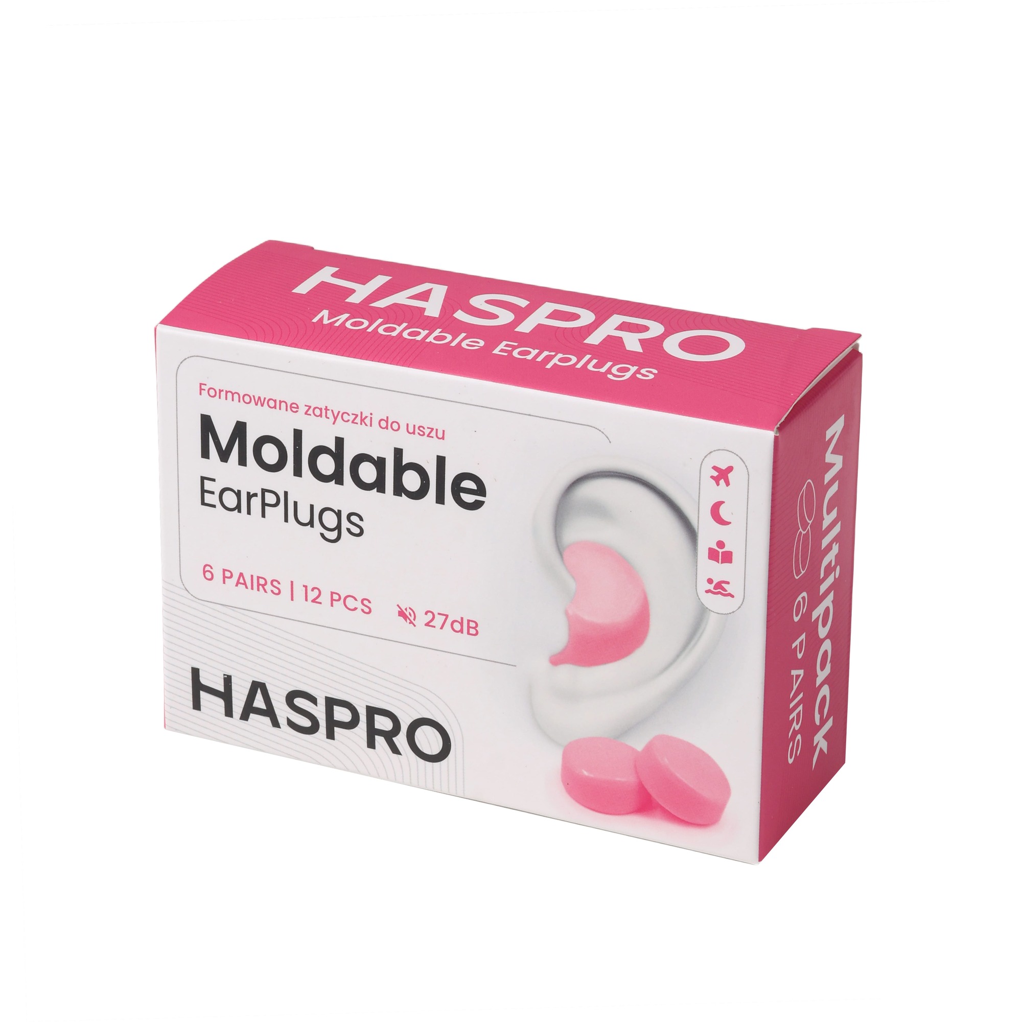 Zatyczki do uszu formowane wielorazowe Haspro Moldable EarPlugs różowe, 6 par zdjęcie