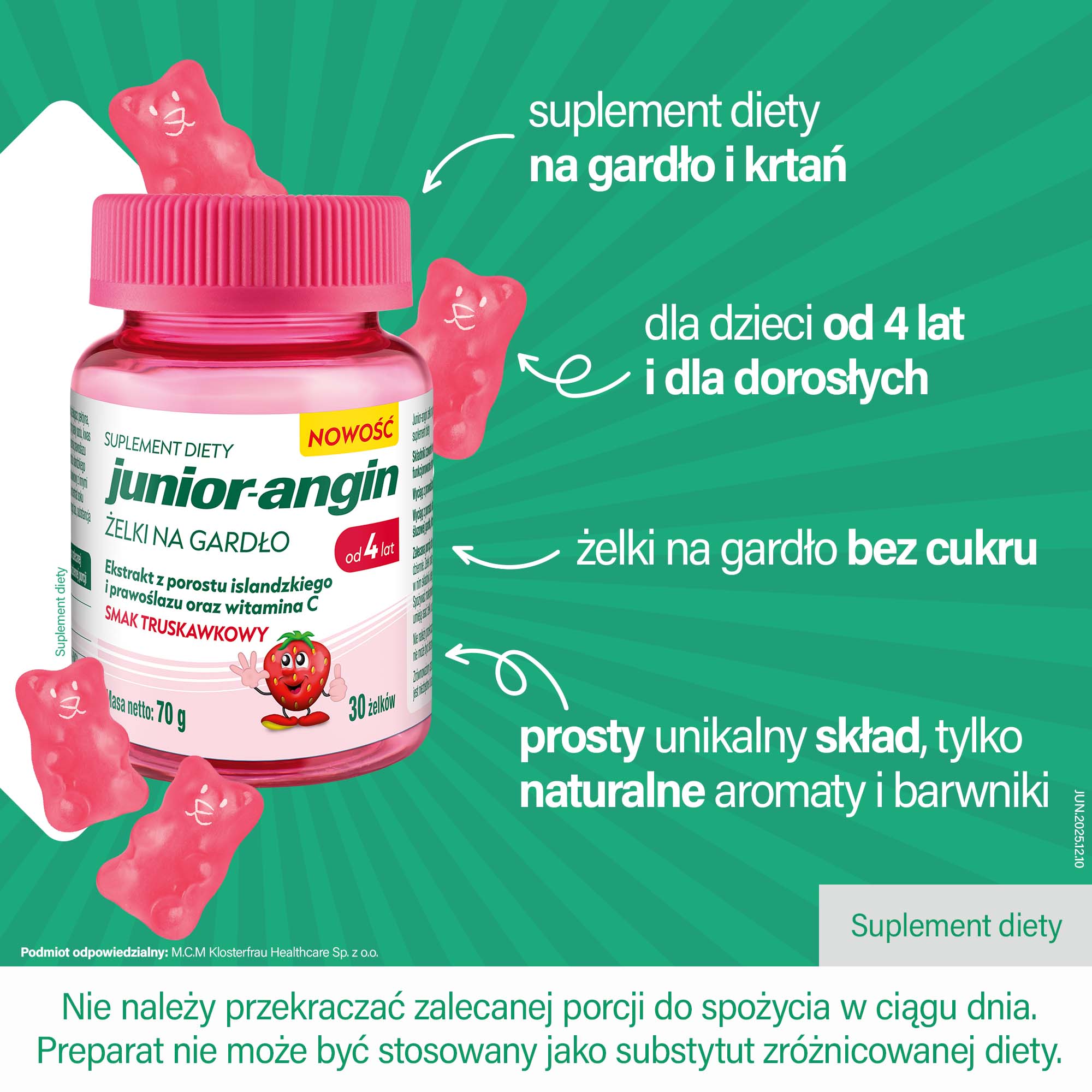 Junior-angin, żelki na gardło, 30 sztuk