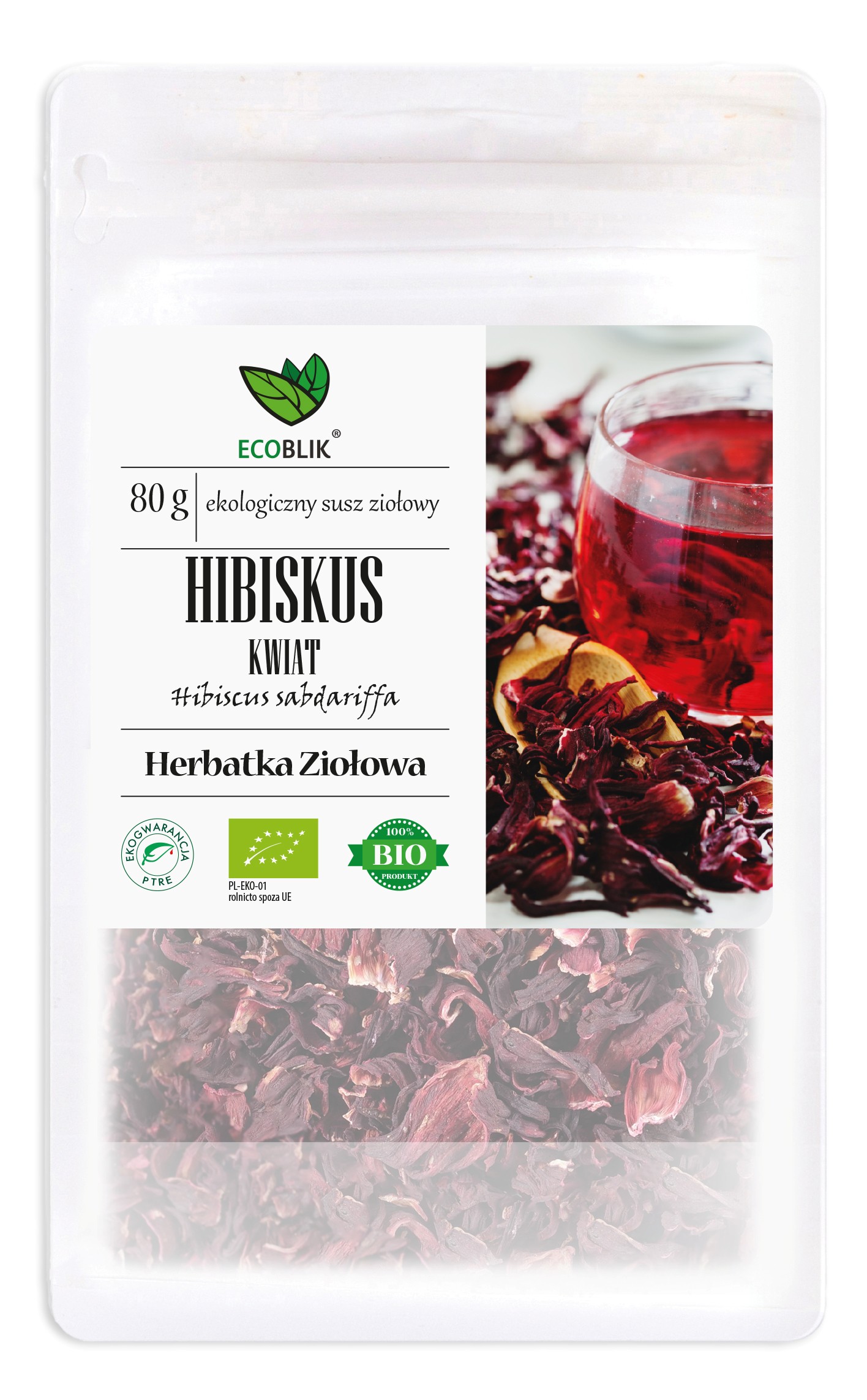 Ecoblik, Hibiskus kwiat EKO, herbata, 80 g zdjęcie
