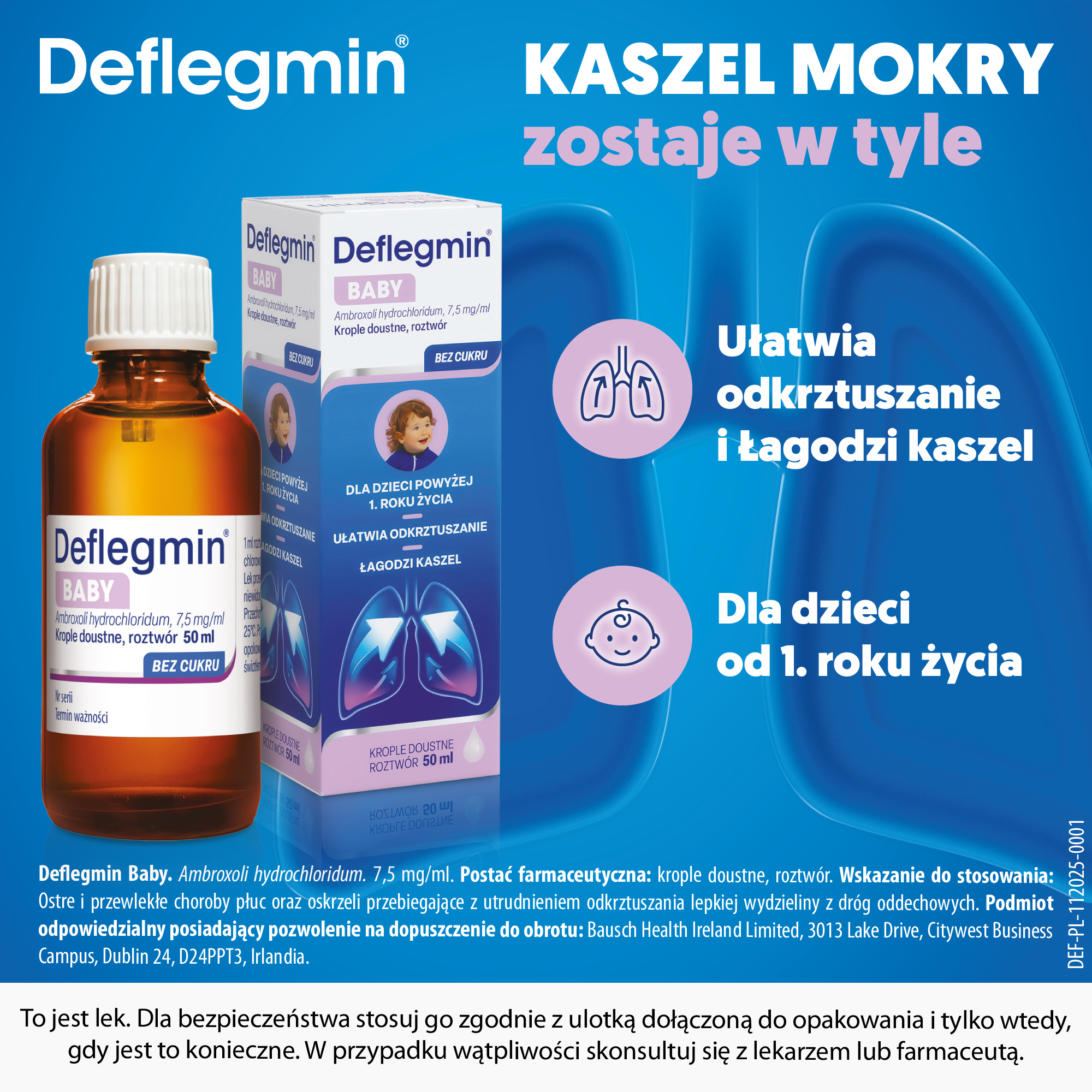 Deflegmin Baby 7,5mg/ml, krople doustne, roztwór 50 ml